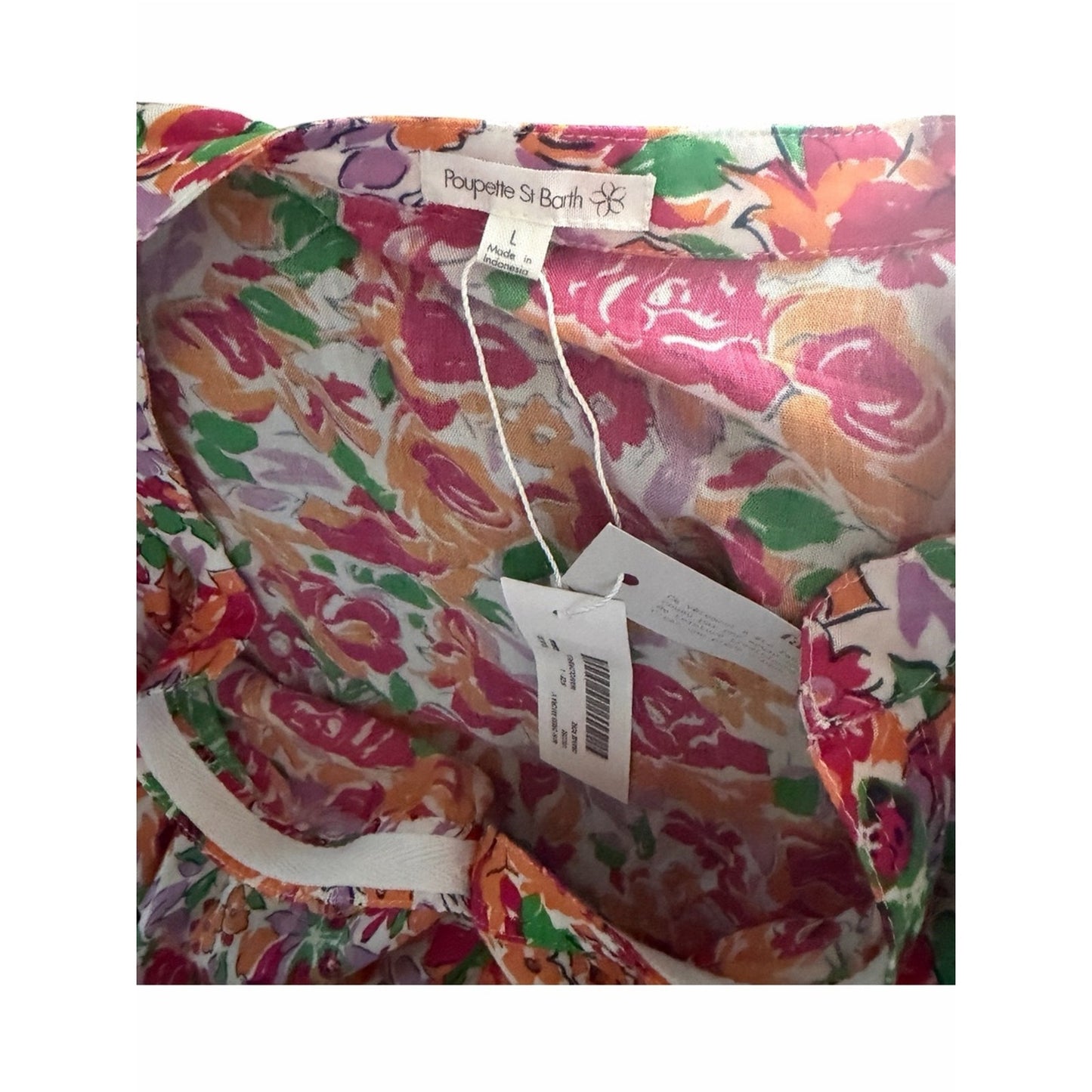 Poupette St. Barth Amora Mini Dress Orange Rose Floral NWT Large Button Front