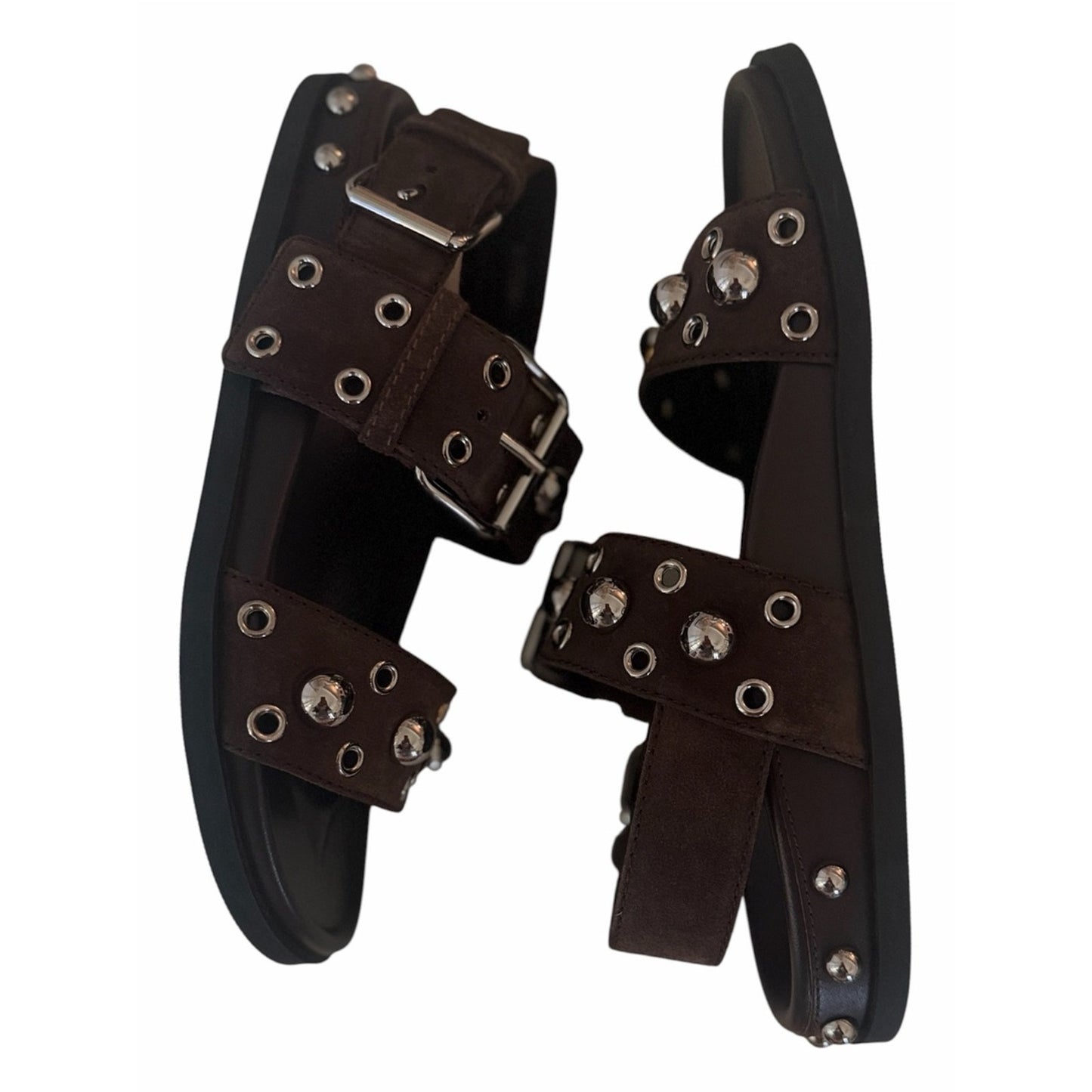 Valentino Garavani Nellcôte 20 Brown Studded Suede Sandals 37.5 NIB