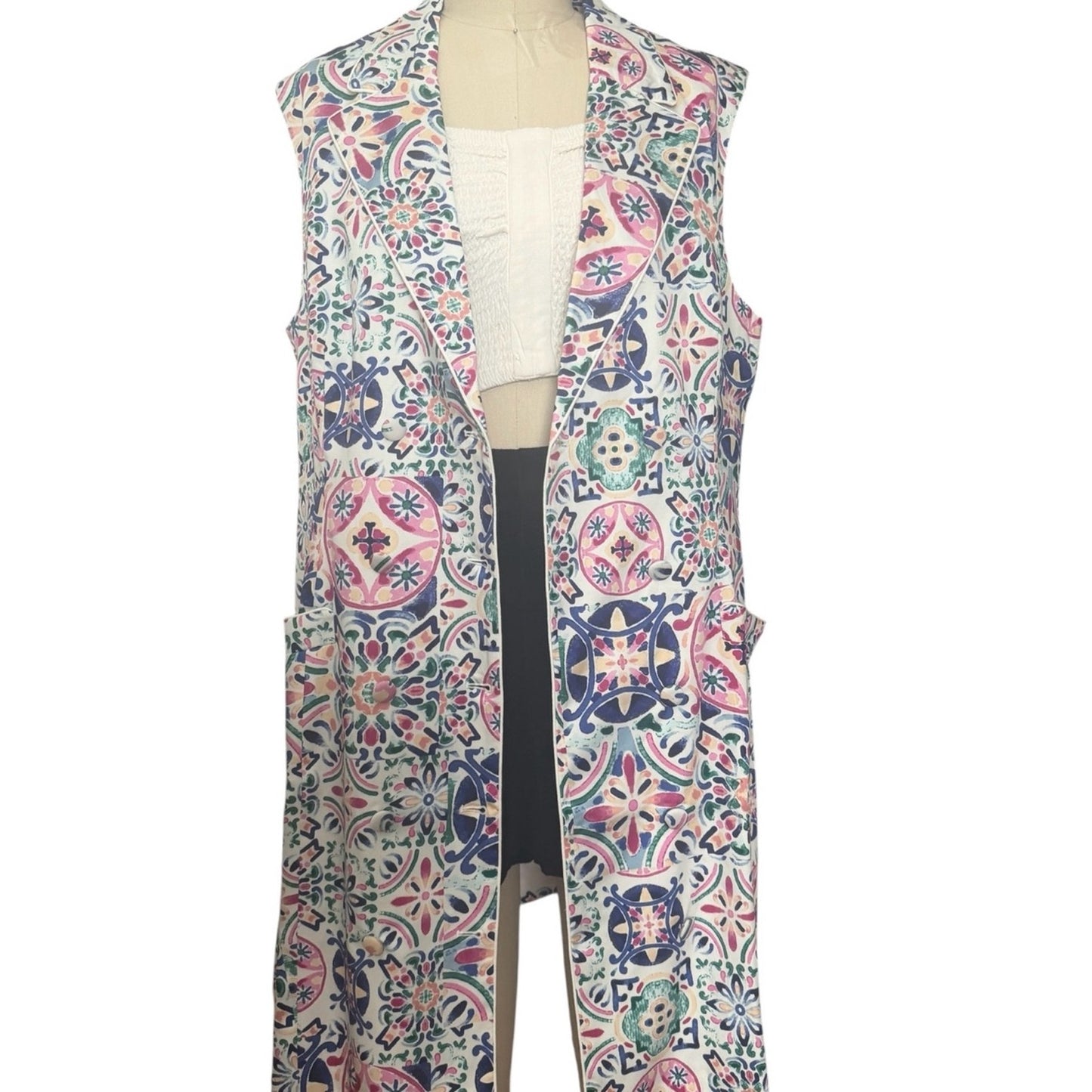 Hermoza Martina Dress NWT Large Mosaico Tile Print Sleeveless Blazer Vest Dress