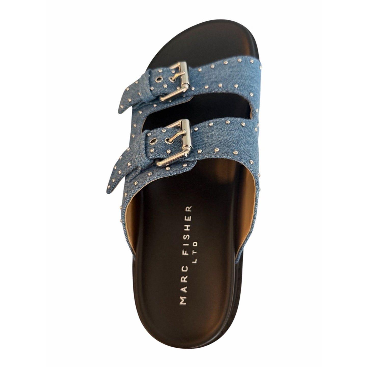Marc Fisher LTD Agusta Denim Studded Slide Sandals Platform Blue 7.5 NIB