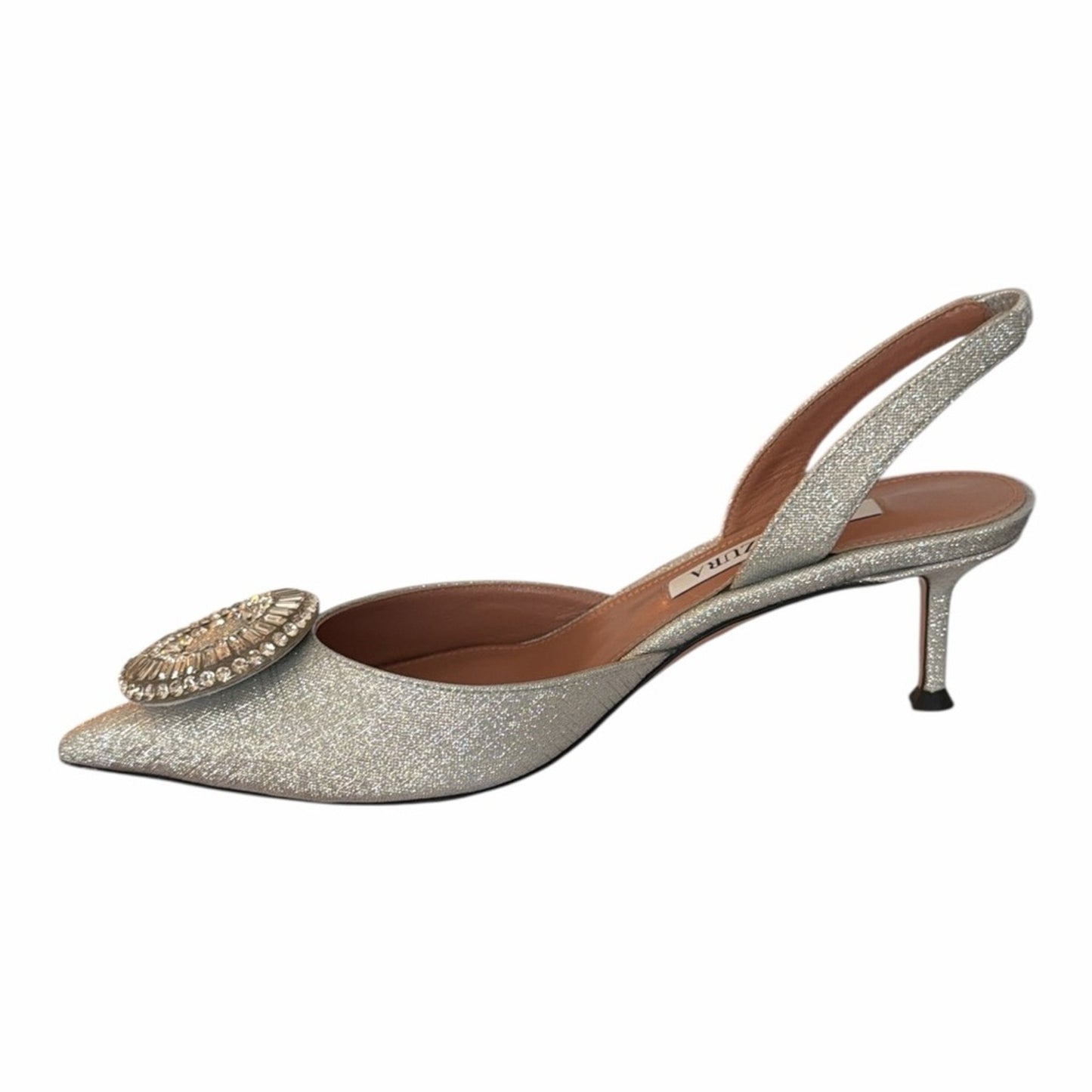 Aquazzura Crystal Hoop Sling Back 50- Silver Size 36.5 NIB