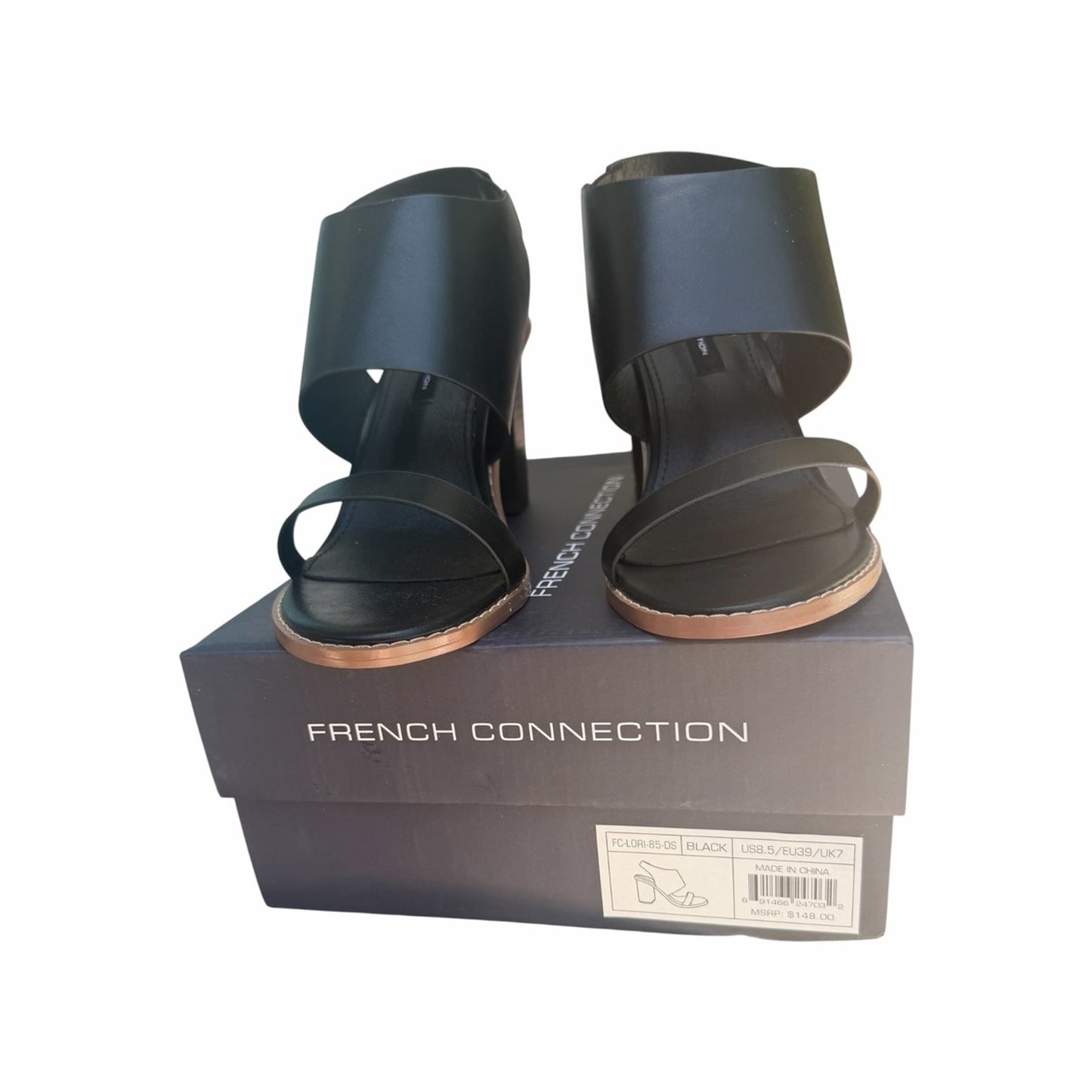 French Connection Lori Black Block Heel Slingback Sandals NIB Size 8.5