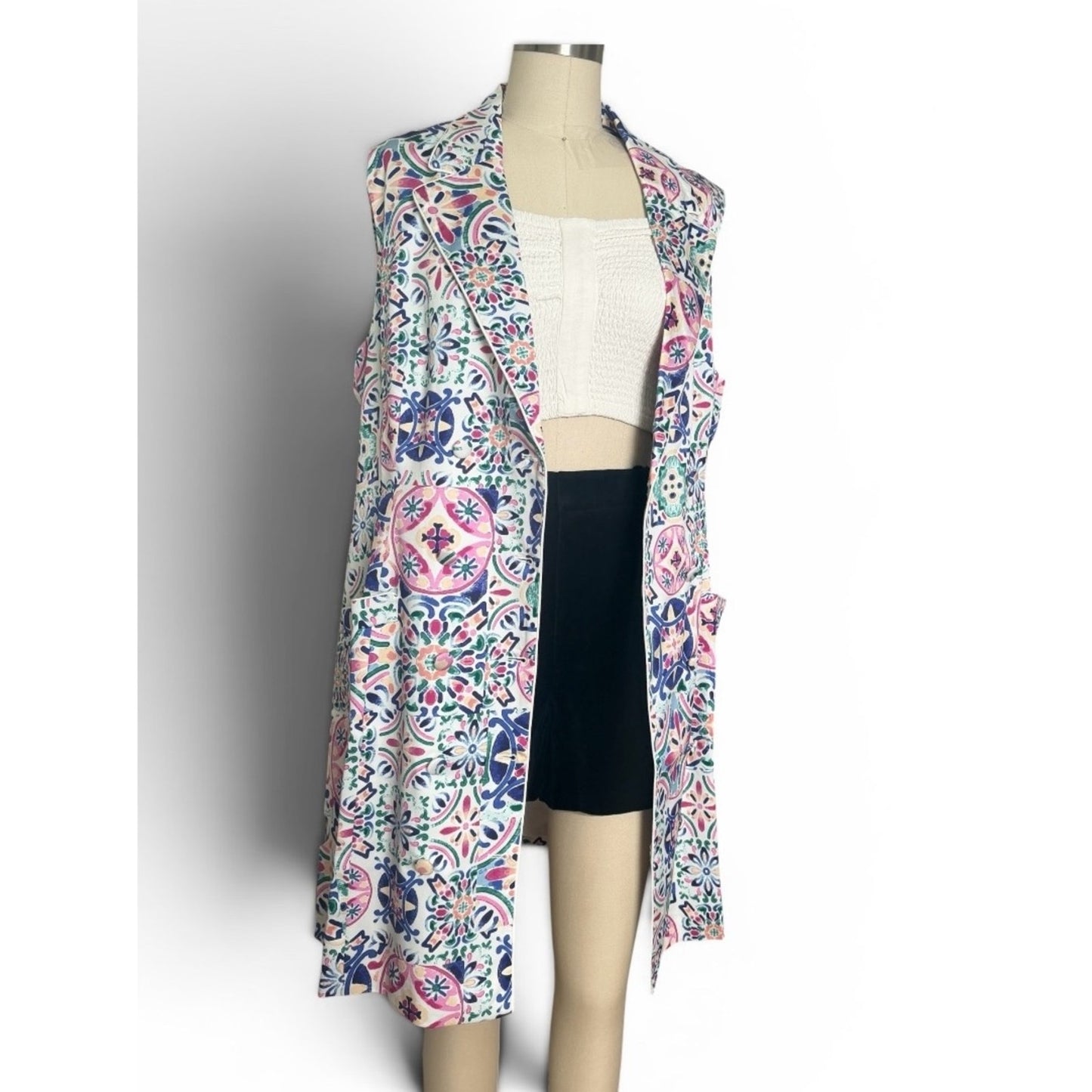 Hermoza Martina Dress NWT Large Mosaico Tile Print Sleeveless Blazer Vest Dress