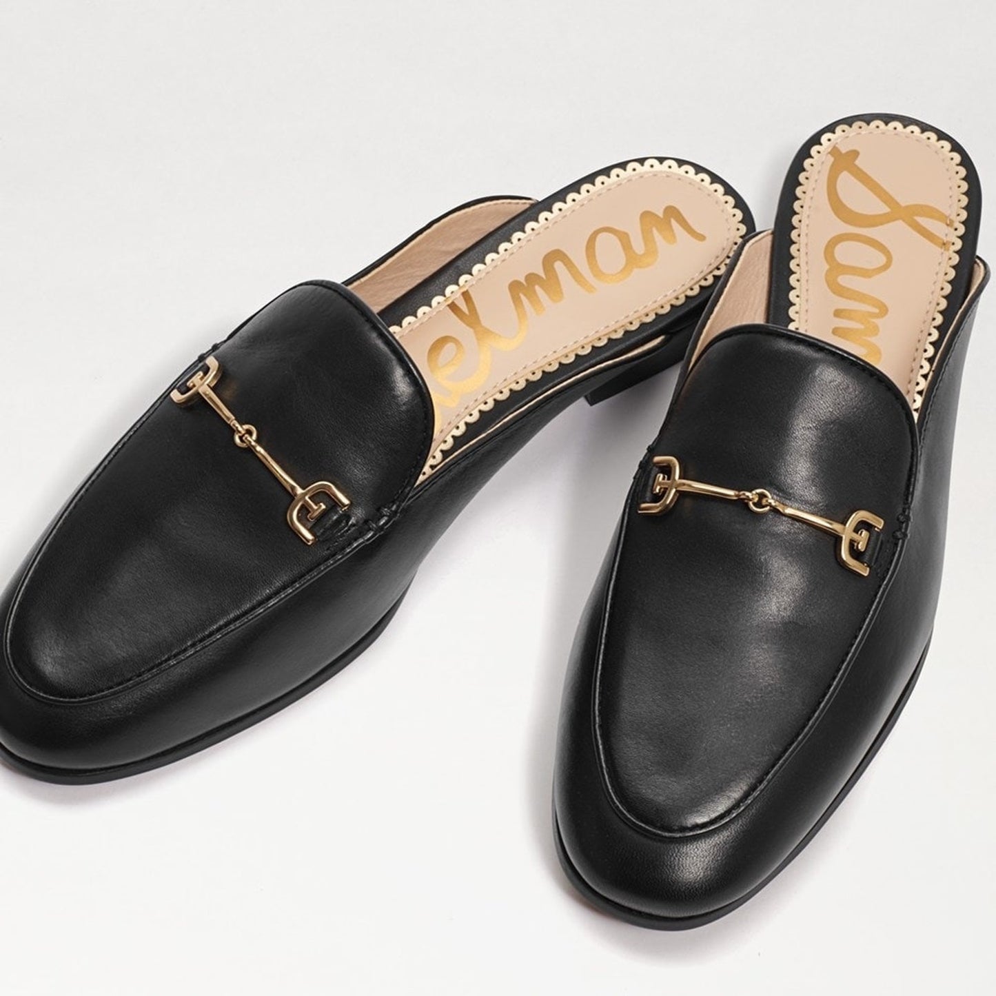 Sam Edelman Linnie Black Leather Bit Mule Loafers Gold Hardware 8.5 NWOT