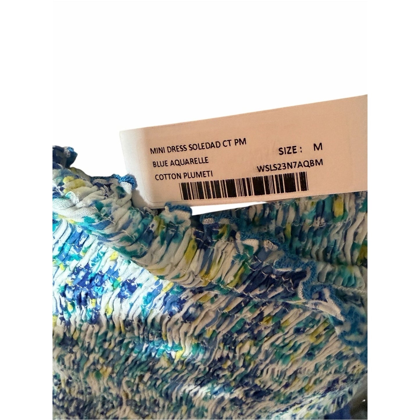 NWT Poupette St Barth Soledad Blue Aquarelle Cotton Plumeti Mini Dress M