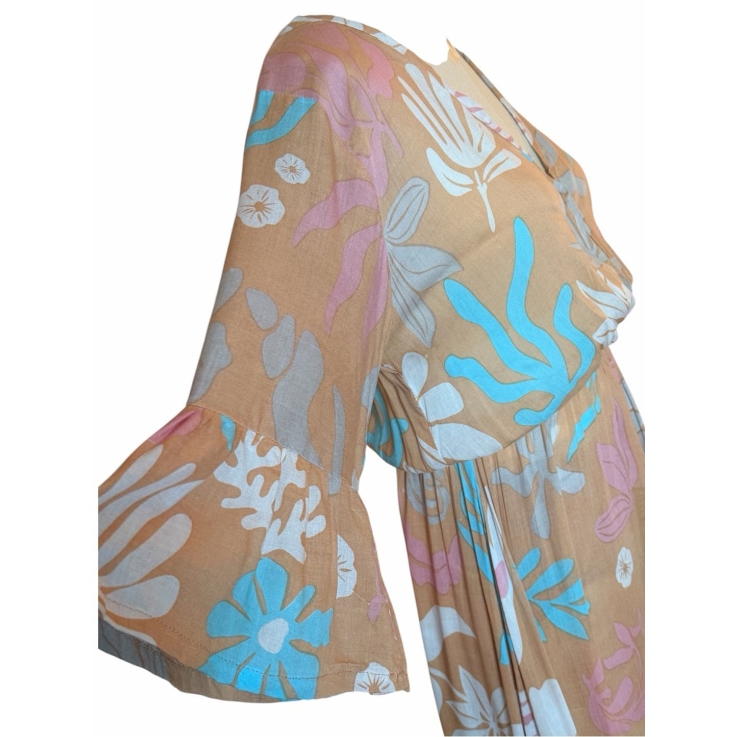 Tiare Hawaii Surry Maxi Dress NWT Brown Aqua Floral Size s/m