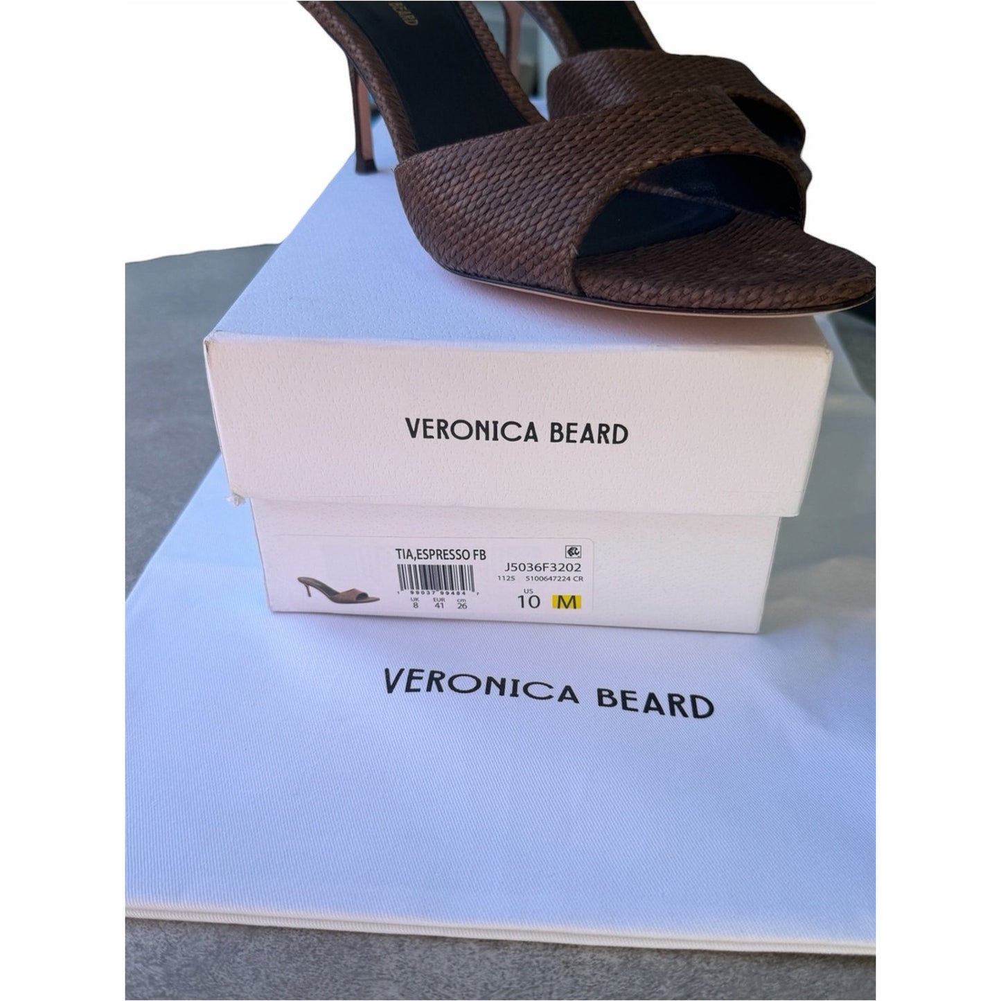 Veronica Beard Tia Espresso Woven Leather Mule Sandals Kitten Heel NIB Size 10