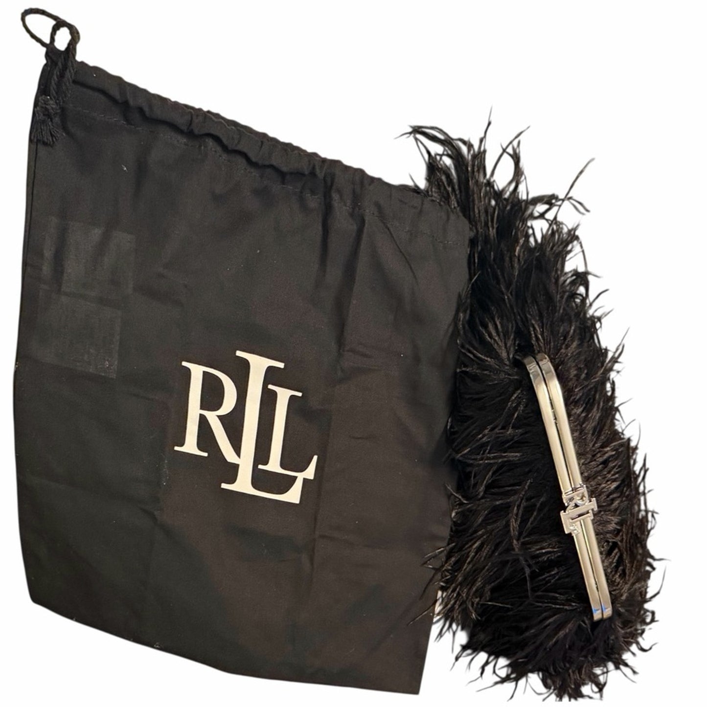 Lauren Ralph Lauren Hollie Feather Fringe Clutch Black LRL Bag NWT Glam Style