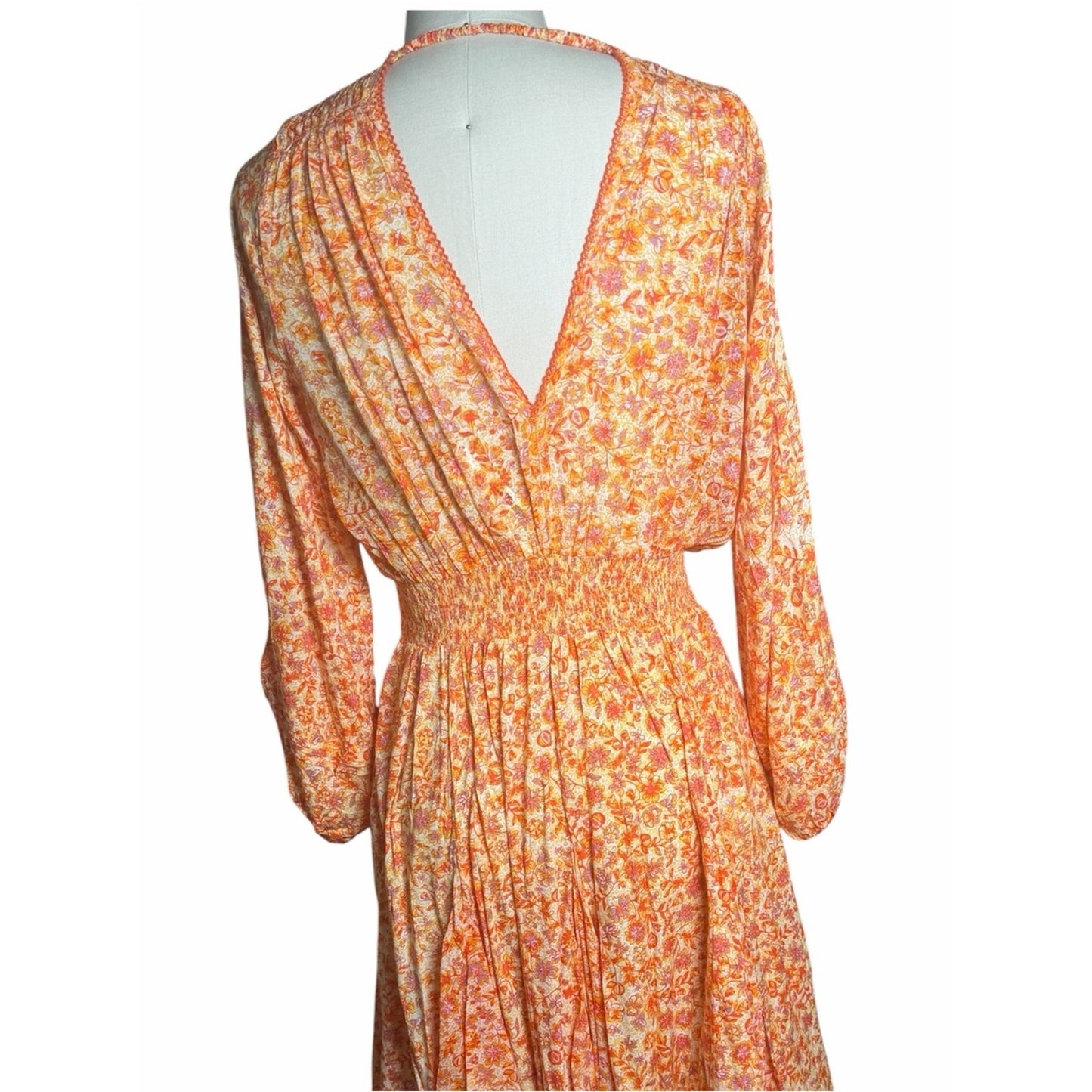 Poupette St Barth Annabelle V Orange Mayflower Floral Mini Dress M NWT