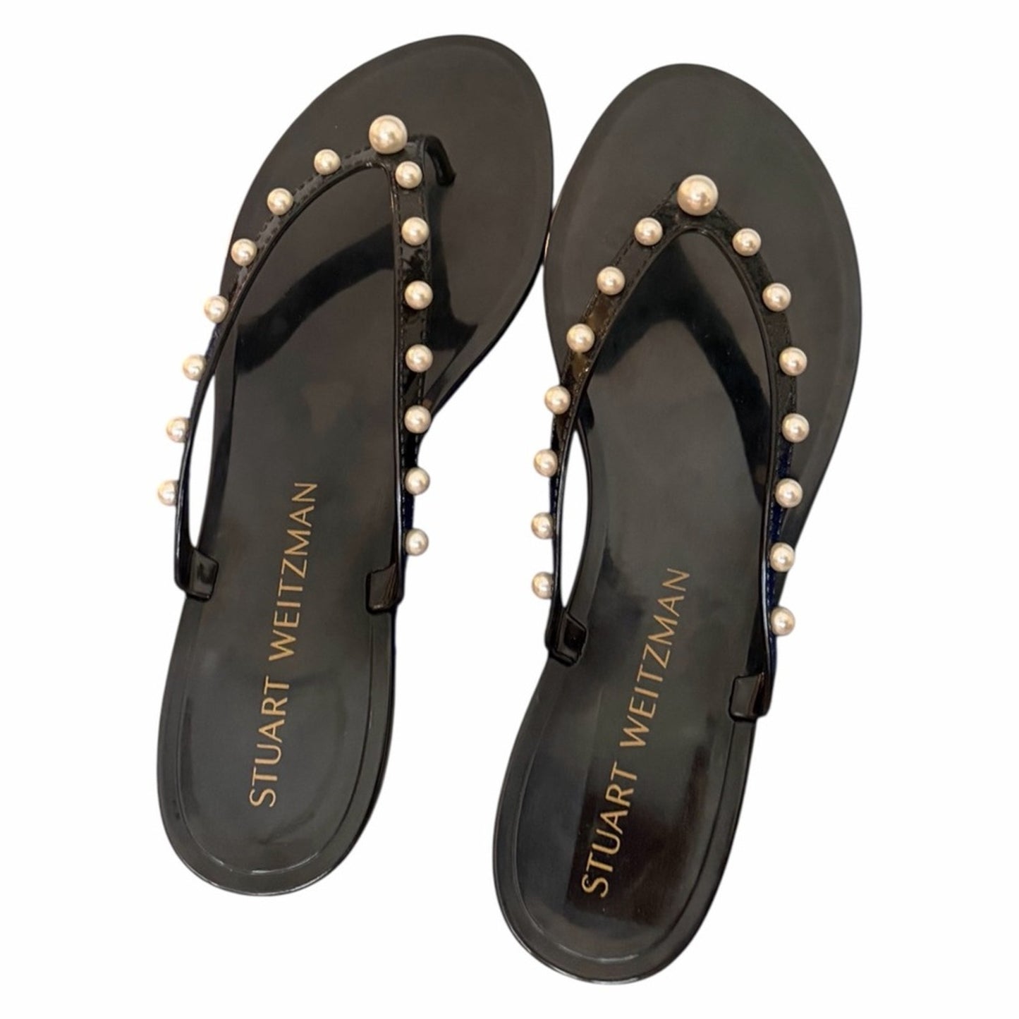 Stuart Weitzman Glide Pearl Jelly Flip Flops Black Size 10 NIB