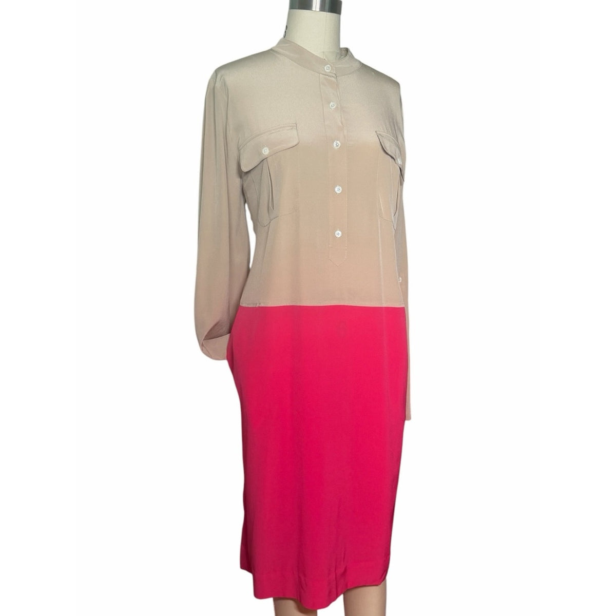 Per Se by Carlisle Street Fair 100% Silk Colorblock Shirt Dress Size 12 NWT