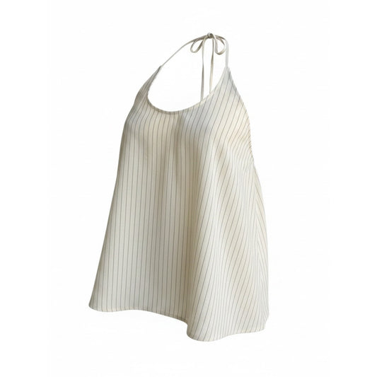 NWT WeWoreWhat Linen Blend Halter Top Open Back Pinstripe Size Large