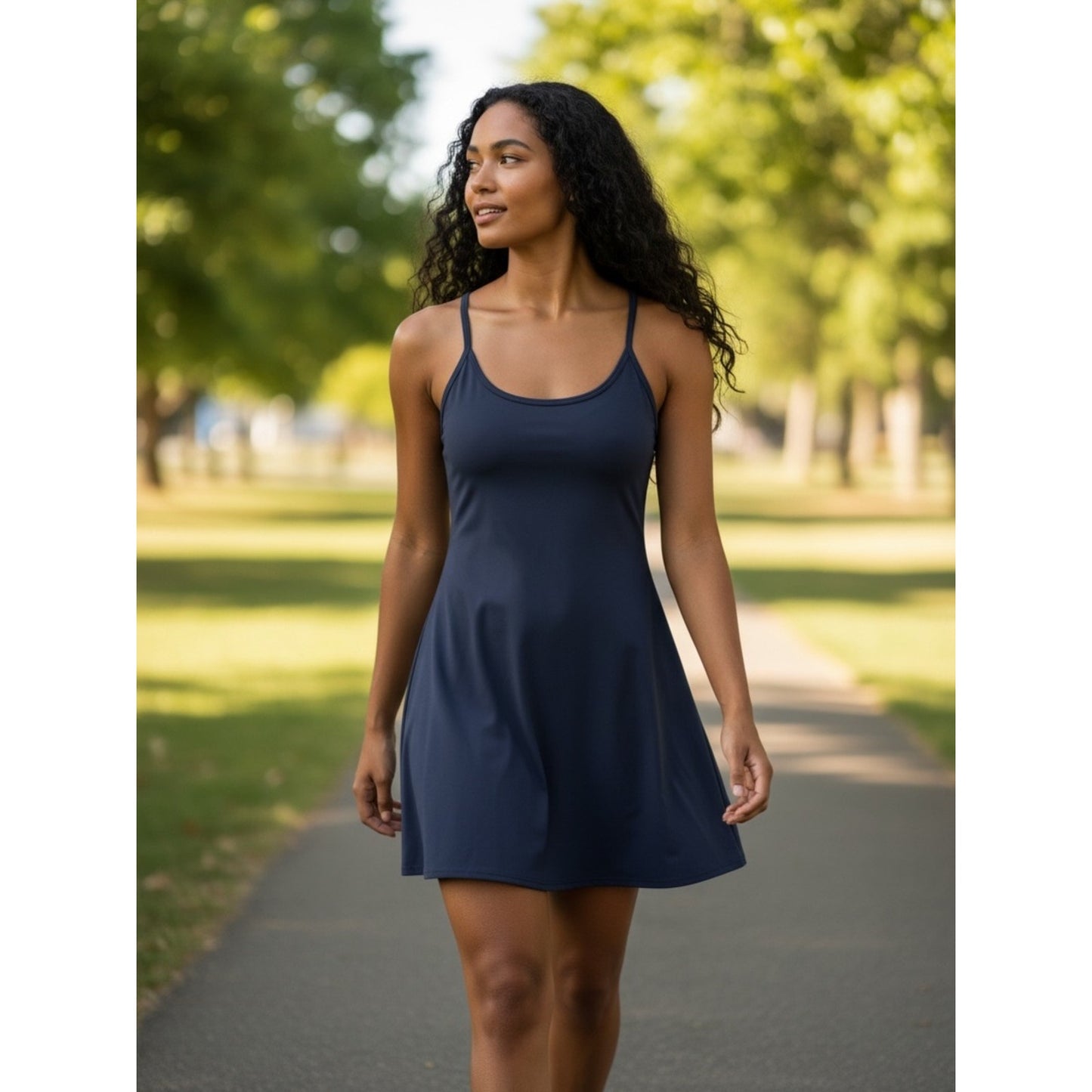 Quince Ultra-Form Active Dress W/ Built In Shorts Navy Blue Tennis Dress Size S