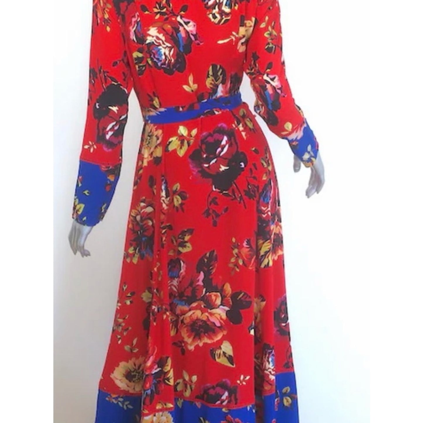 We Are Leone Silk Maxi Dress Duster Red Floral Peony Contrast NWT S/M Boho