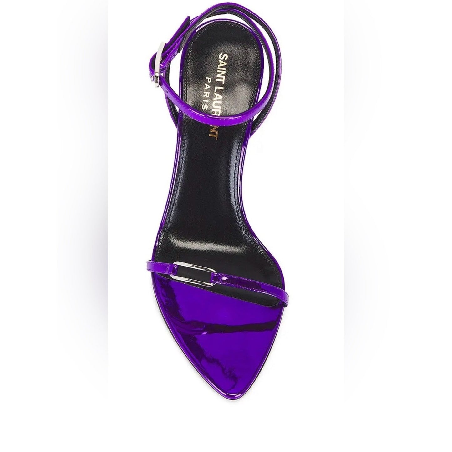 Saint Laurent Kitty 75 Metallic Plum Violet Sandals Heels 38.5 NIB
