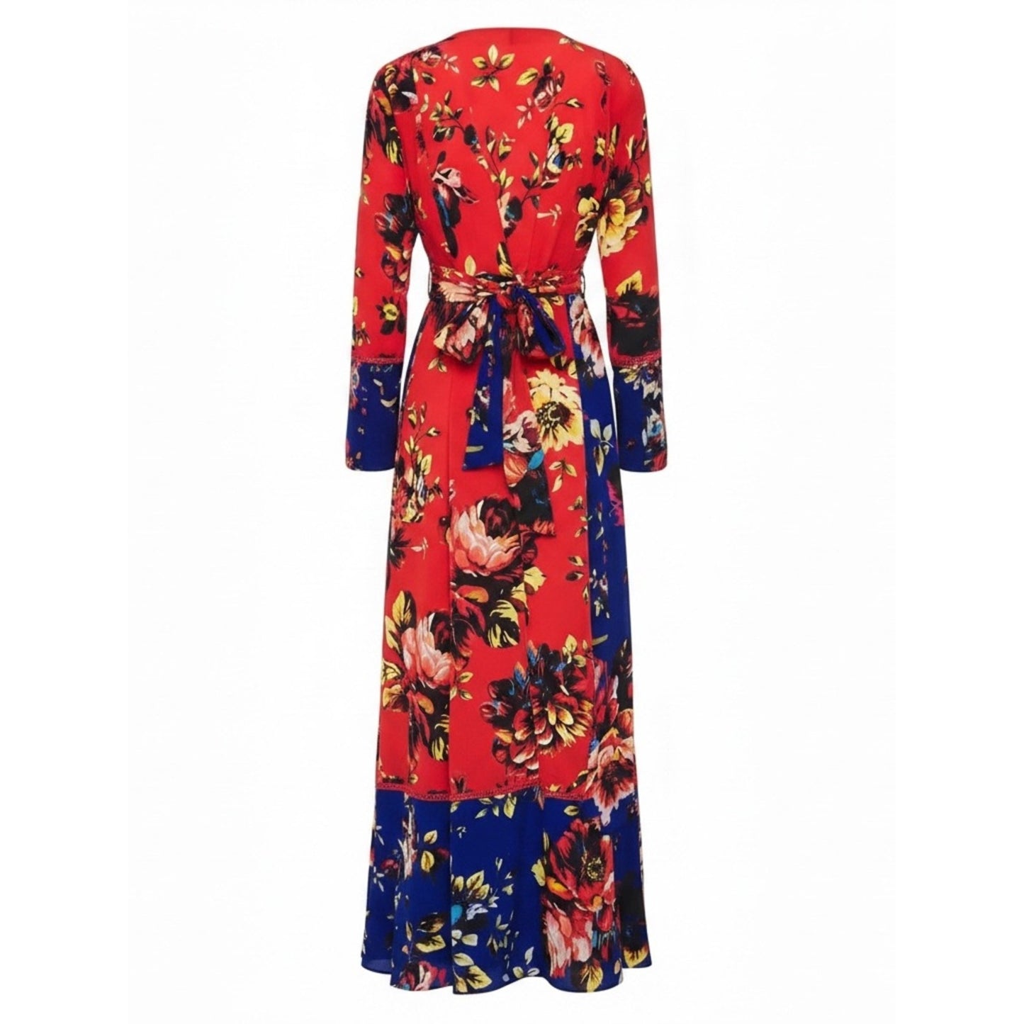 We Are Leone Silk Maxi Dress Duster Red Floral Peony Contrast NWT S/M Boho