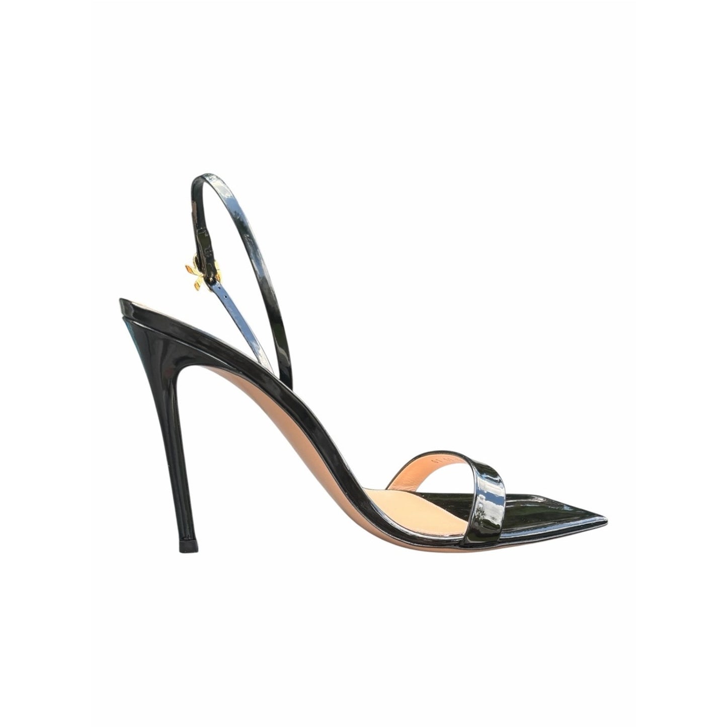 Gianvito Rossi Ribbon Stiletto 105 Black Patent Slingback Heels EU 39 US 9 New