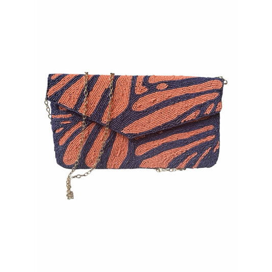 On 24th NWT Hand Beaded Envelope Clutch & Crossbody Bag Coral Pink Purple