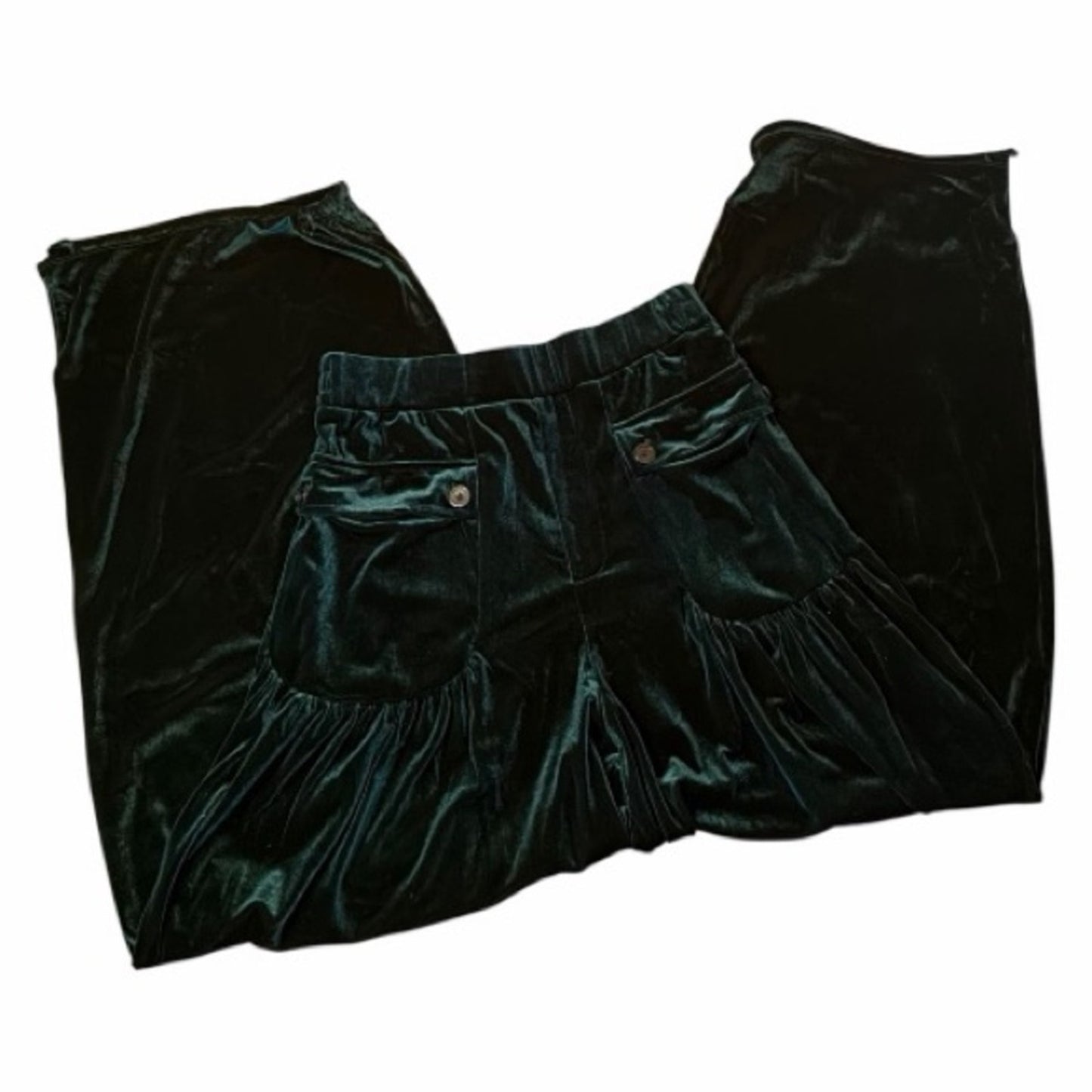 Halara Mid Rise Emerald Green Wide Leg Velvet Pants w/ Pockets NWT Size Med