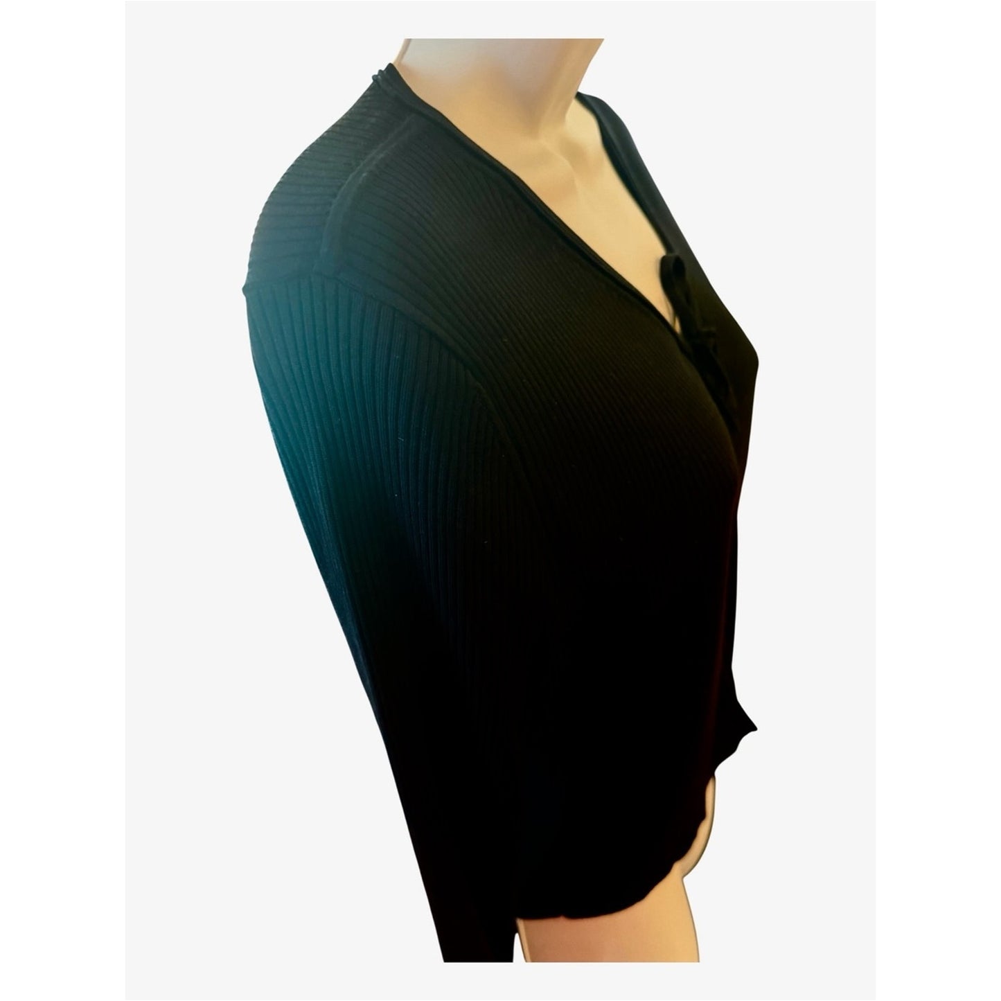 ETCETERA Black Silk Summer Sweater Tie Front Ribbed Cardigan M NWT