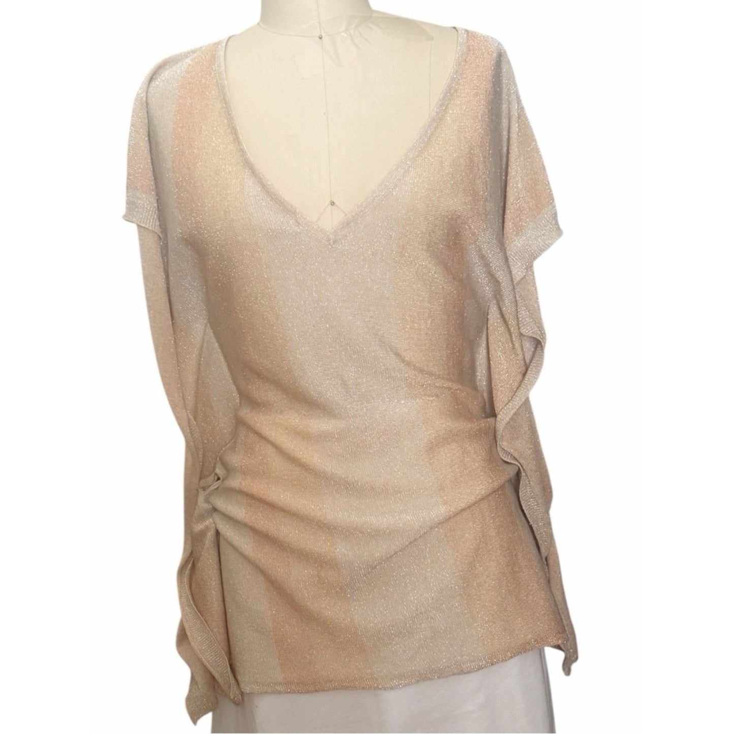 Vintage bebe Silk Metallic Silk Draped Caftan - Sweater -Top - Belted Women’s M