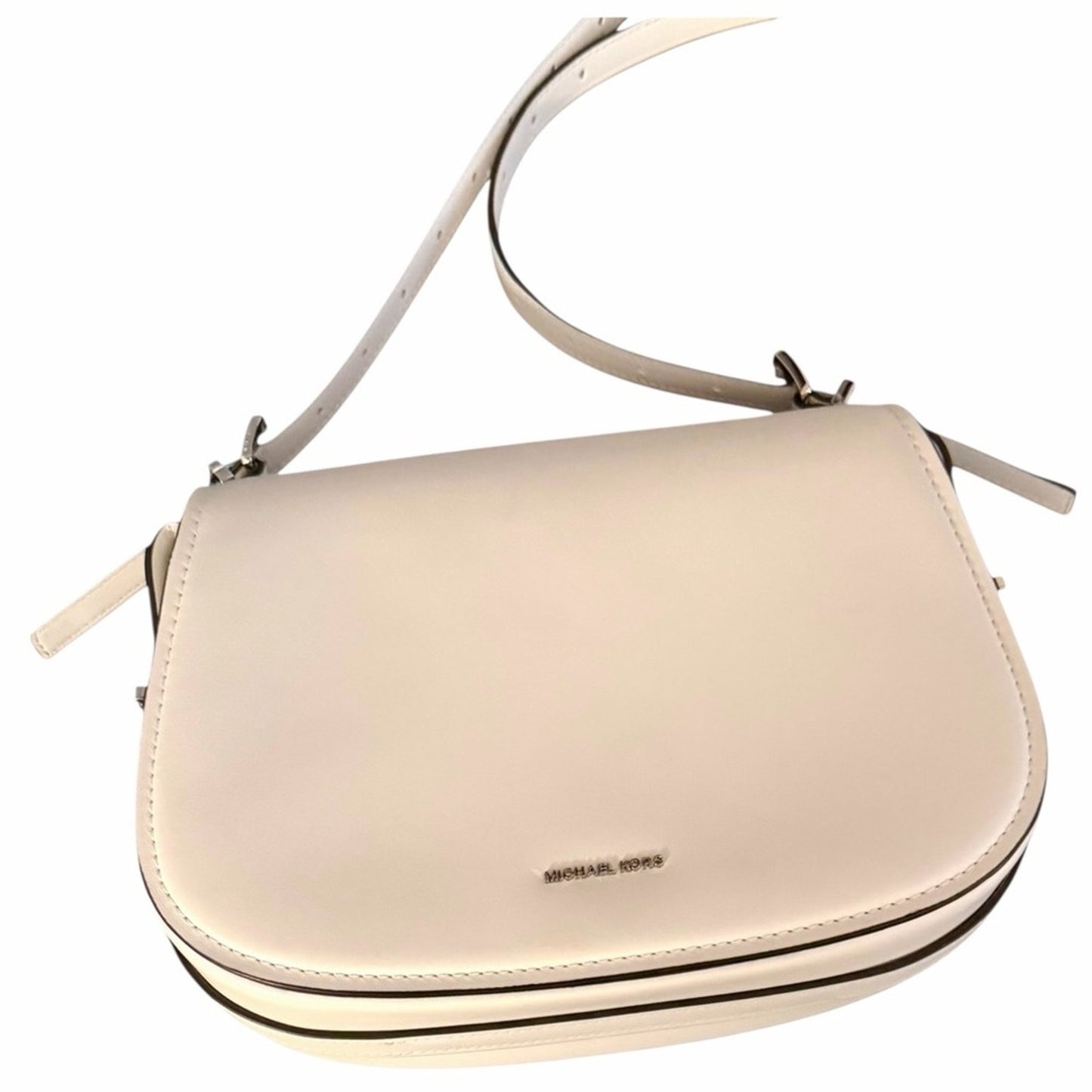 Michael Kors Lydia Medium Flap Messenger Crossbody Bag Optic White Leather NWT