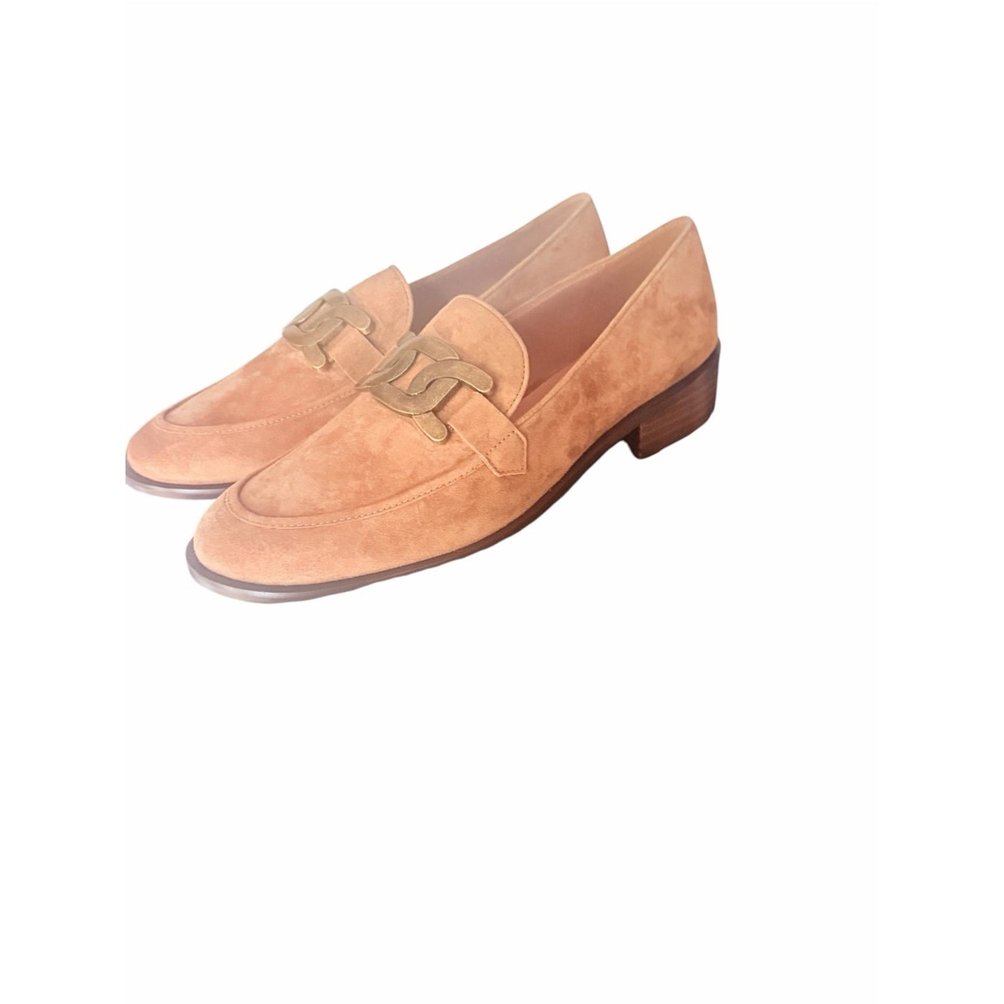 Linea Paolo Melise Camel Kid Suede Chain Loafers NIB Size 9.5