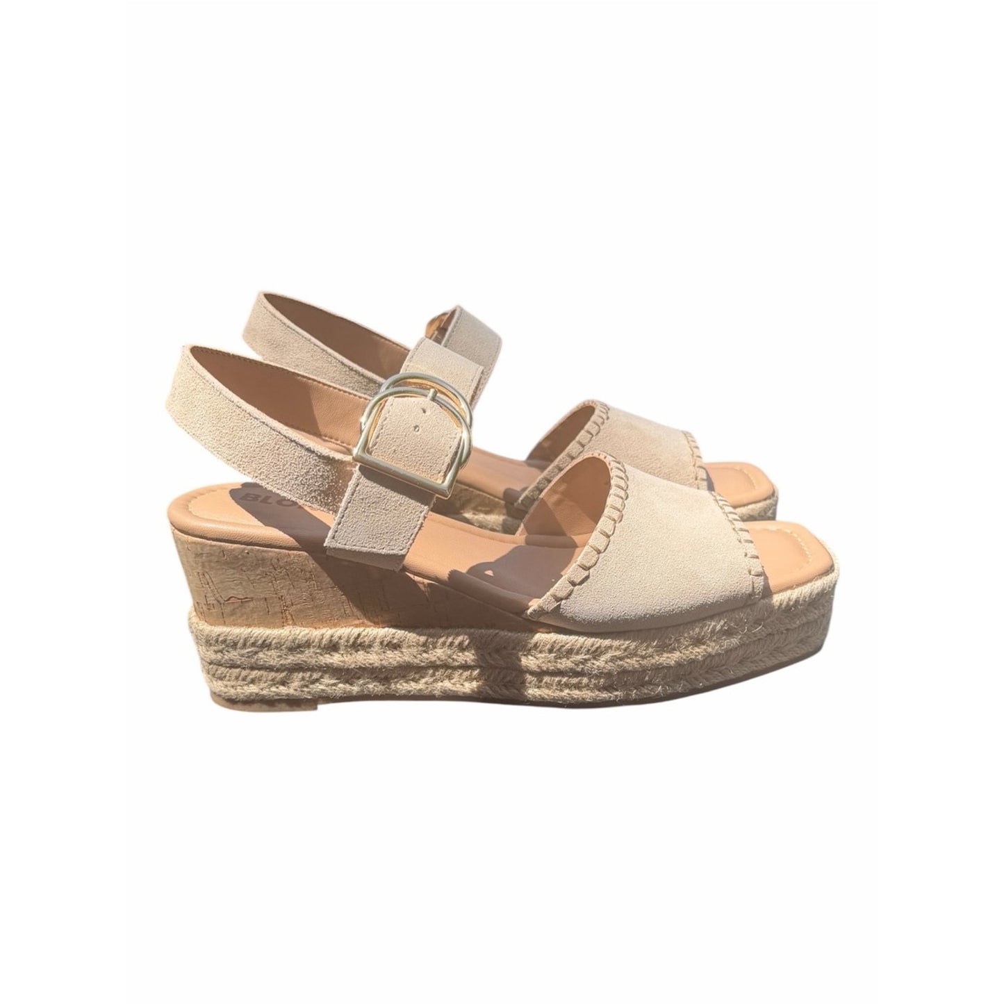 Blondo Leather Espadrille Wedge Sandals Nude Beige Size 10 NEW In Box