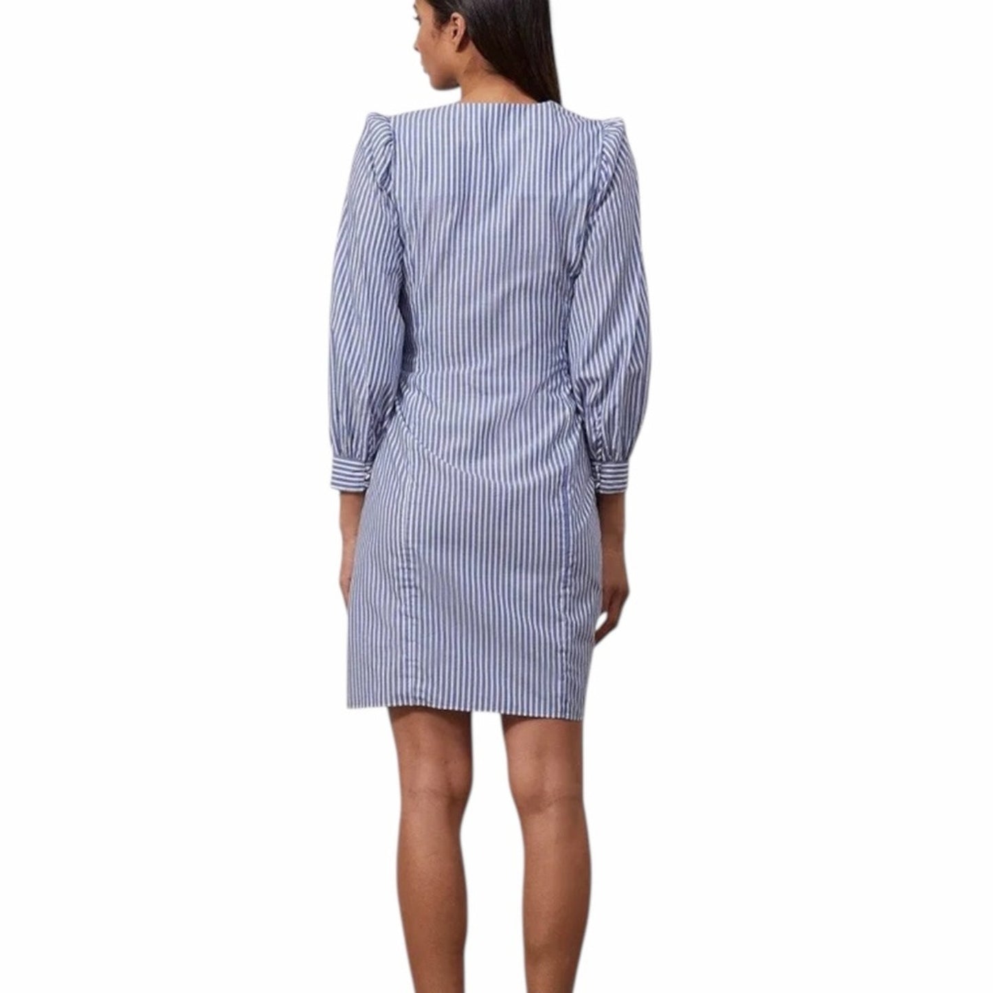 Etcetera Blue White Stripe Wrap Dress Size 10 Knee Length Coastal Preppy NWT