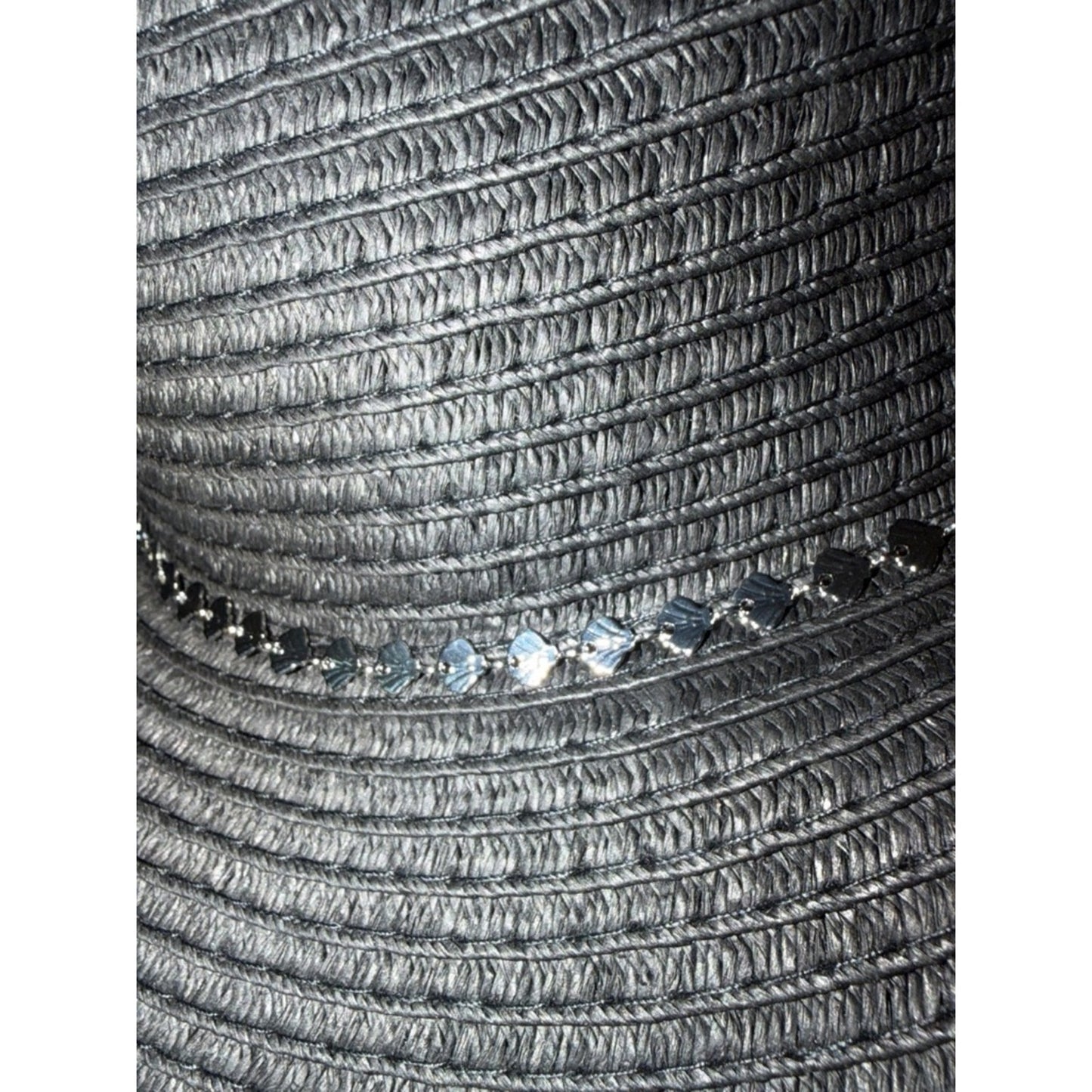 Black Floppy Sun Hat W/Seashell Trim Wide Brim INC Coastal Grandma NWT