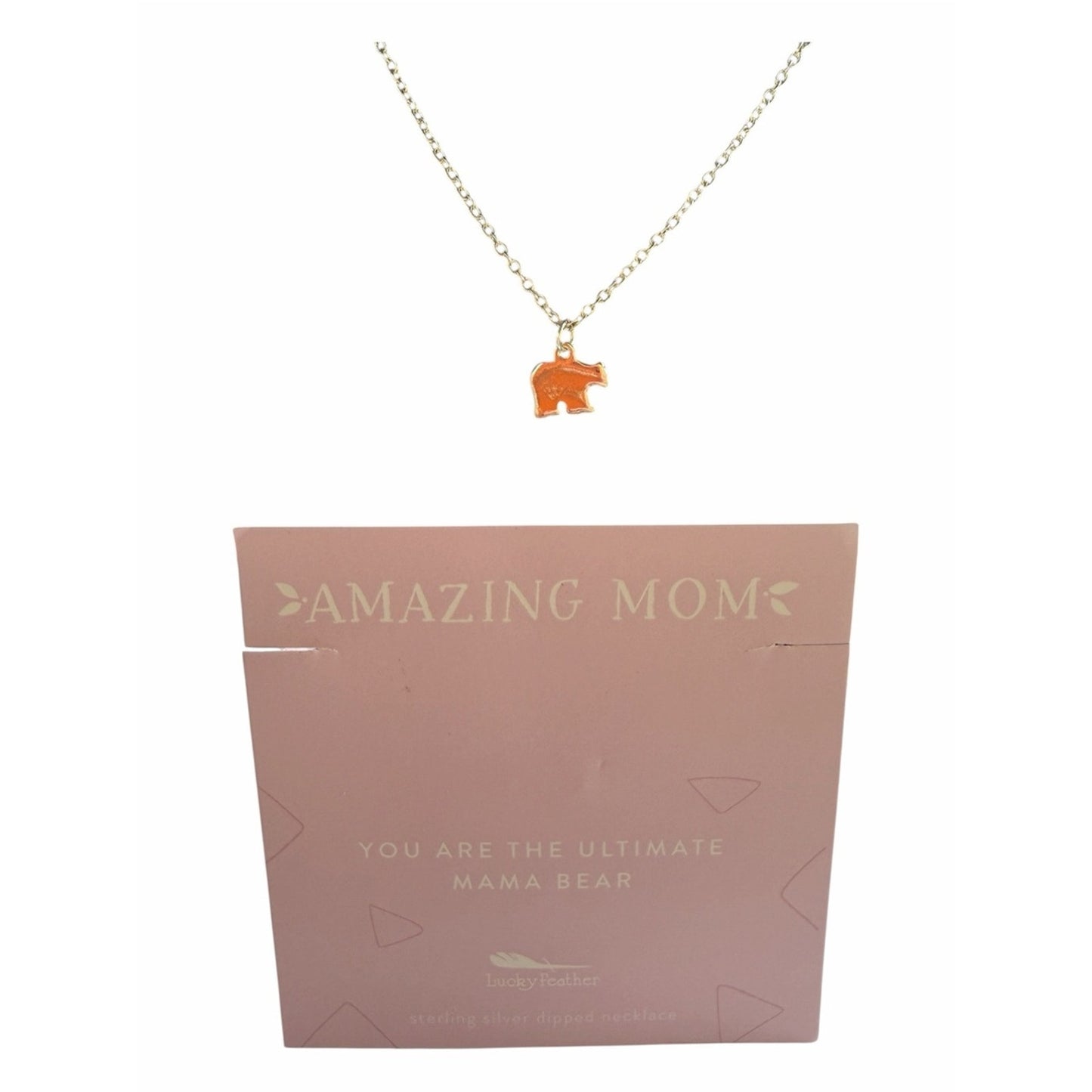 Lucky Feather Amazing Mom Mama Bear Sterling Silver Dipped Necklace NWT Gift