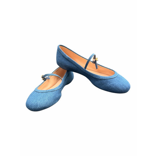Gianvito Rossi Carla Denim Mary Jane Ballet Flats Blue Denim Size EU 38 New With Box