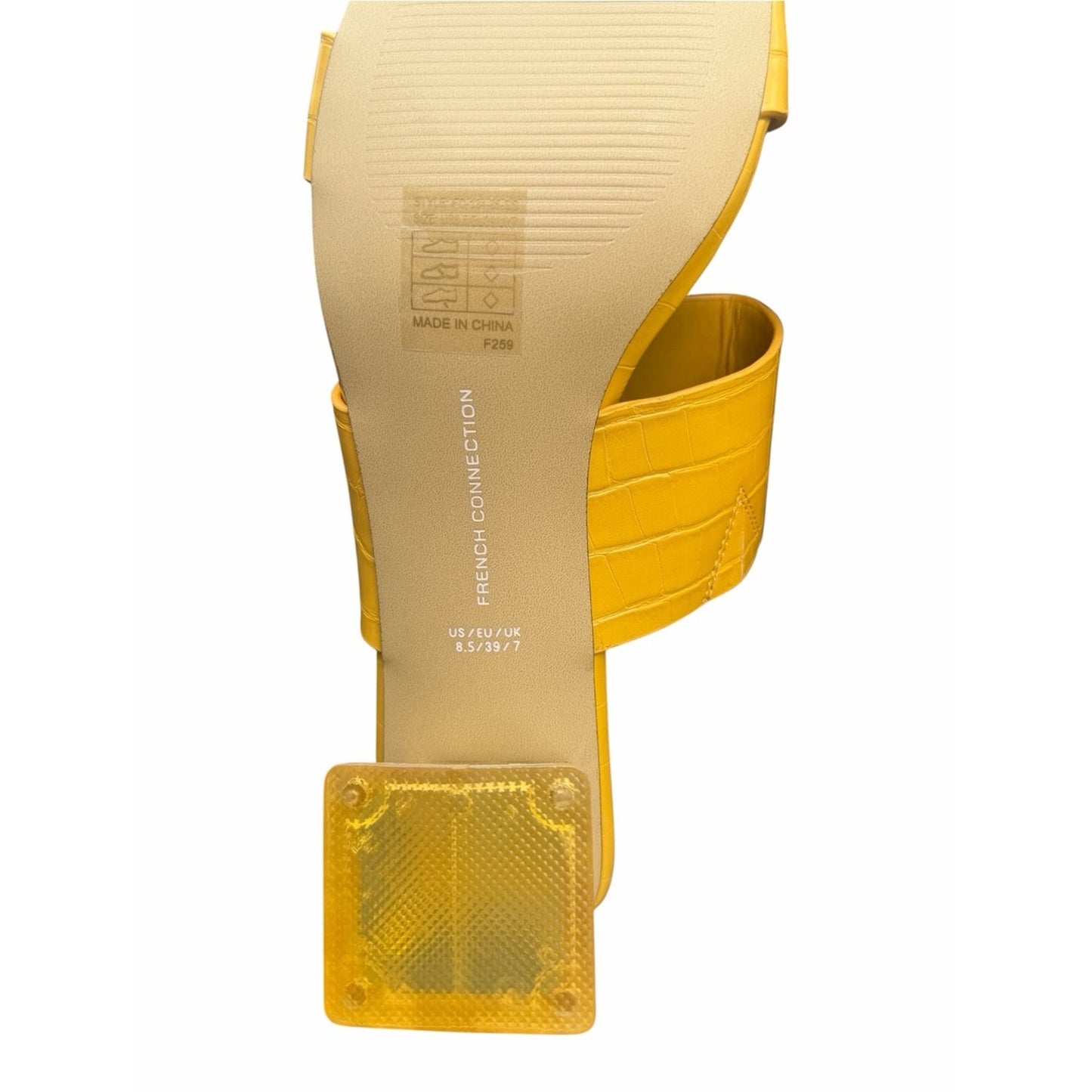 French Connection Yellow Croc Embossed Heeled Sandals Women’s 8.5 Clear Heel NIB