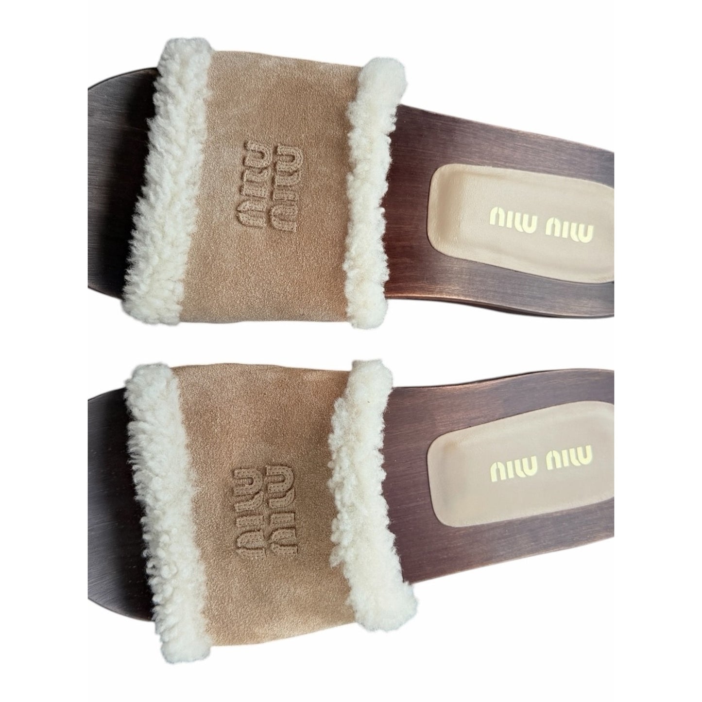 Miu Miu Suede Shearling Wooden Clog Slide Sandals Deserto 41 NIB