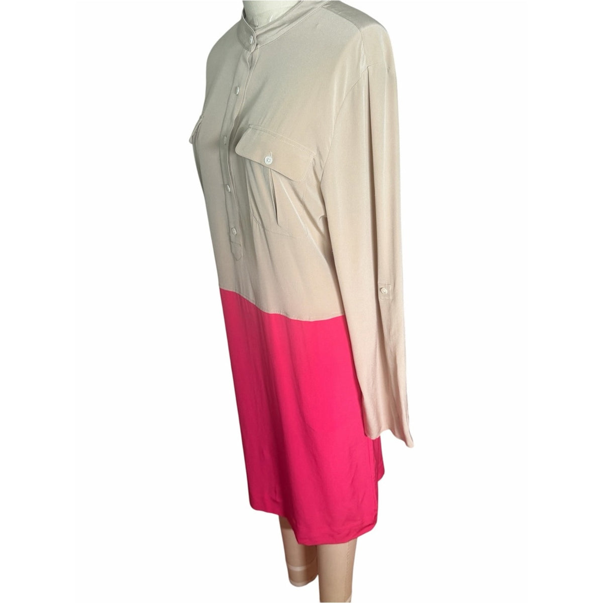 Per Se by Carlisle Street Fair 100% Silk Colorblock Shirt Dress Size 12 NWT