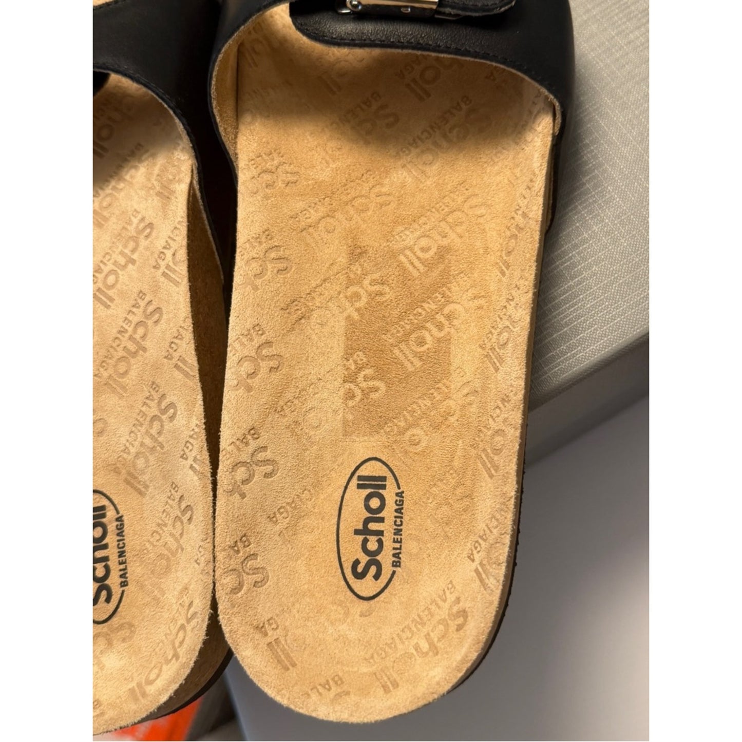 Balenciaga x Scholl Leather Sandals Size 38 Black Lock Slide Made in Italy NEW In Box