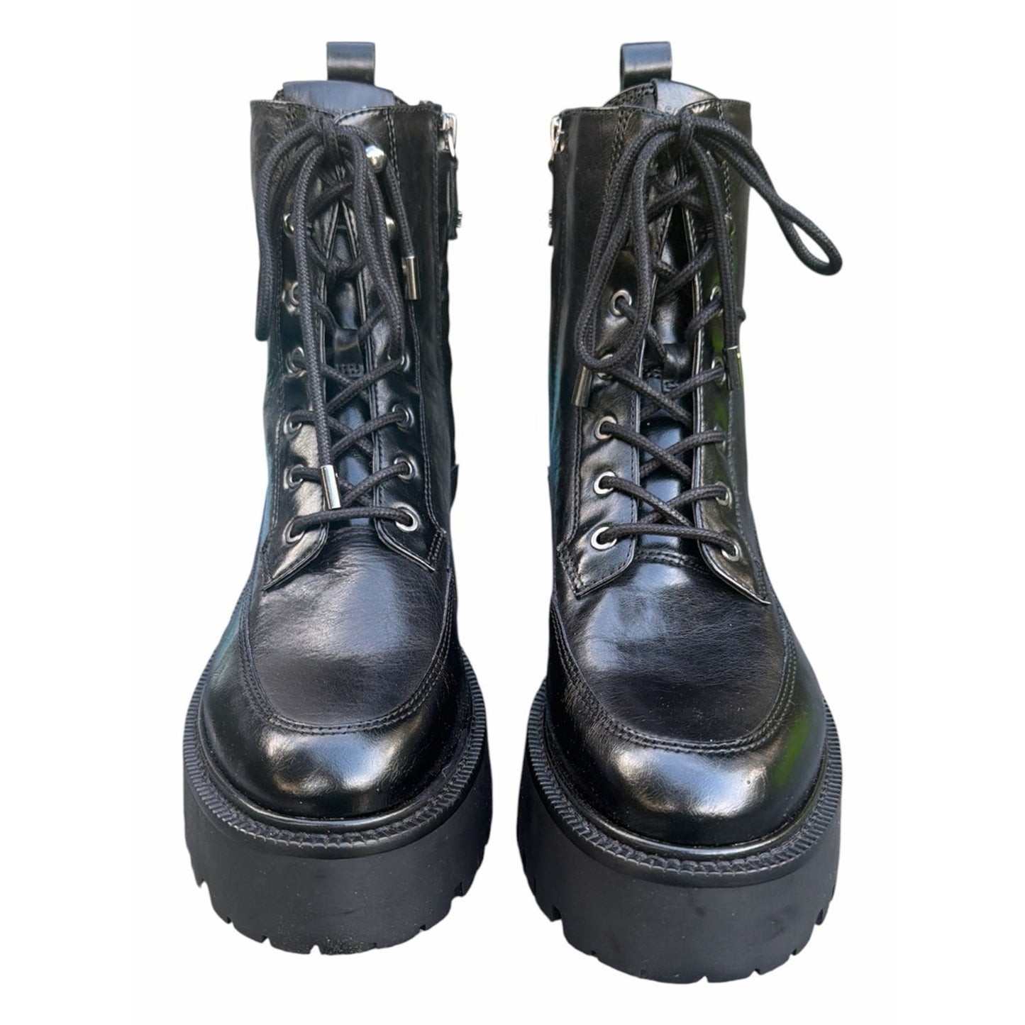 Sam Edelman Elliott Black Leather Platform Combat Boots Lug Sole NIB Size 8