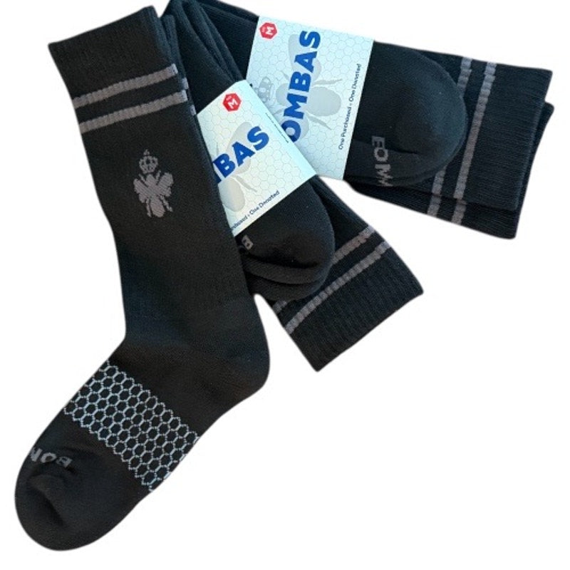 Bombas Black Calf Socks MED Unisex  -3 PAIR -Women's- Size 7.5-9.5. Men’s Size 6-9