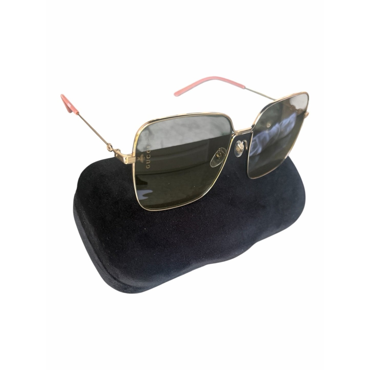 NWT Gucci GG0438S Gold Metal Square Sunglasses Grey Lens 60□17-140 Made in Italy