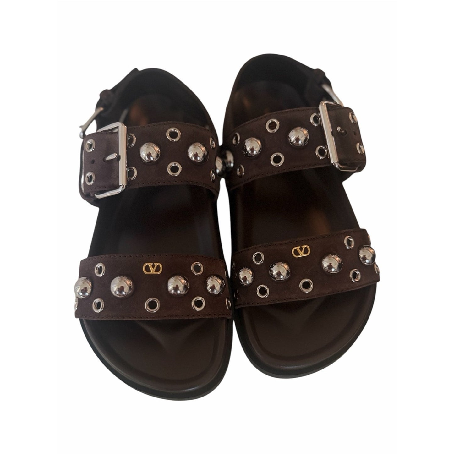 Valentino Garavani Nellcôte 20 Brown Studded Suede Sandals 37.5 NIB