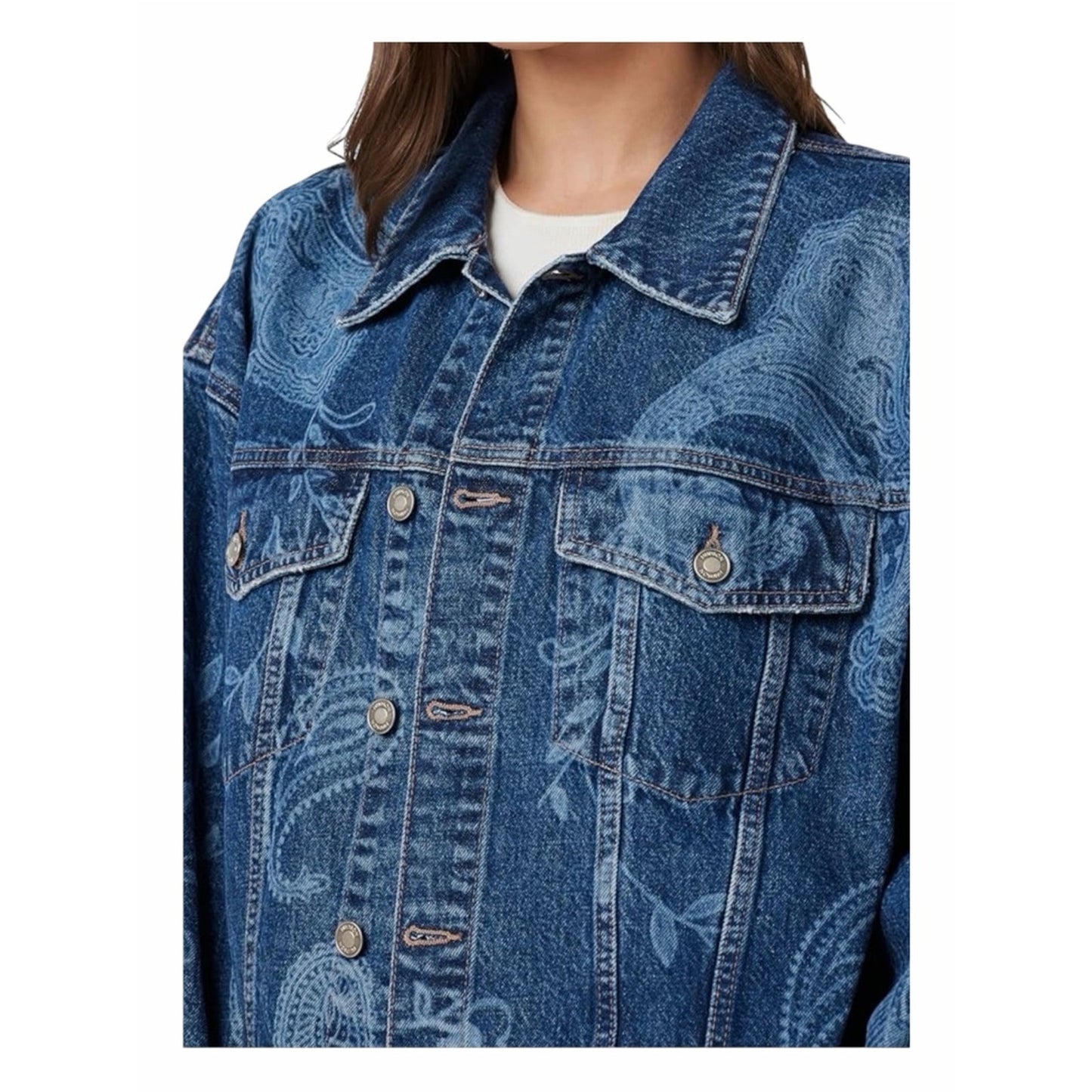 HUDSON Paisley Print Boyfriend Trucker Denim Jacket NWT Medium
