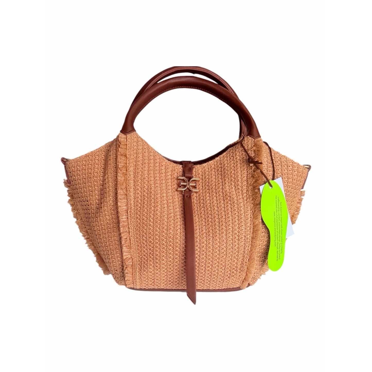 Sam Edelman Irina Large Raffia Woven Tote Bag Cognac NWT Crossbody Strap