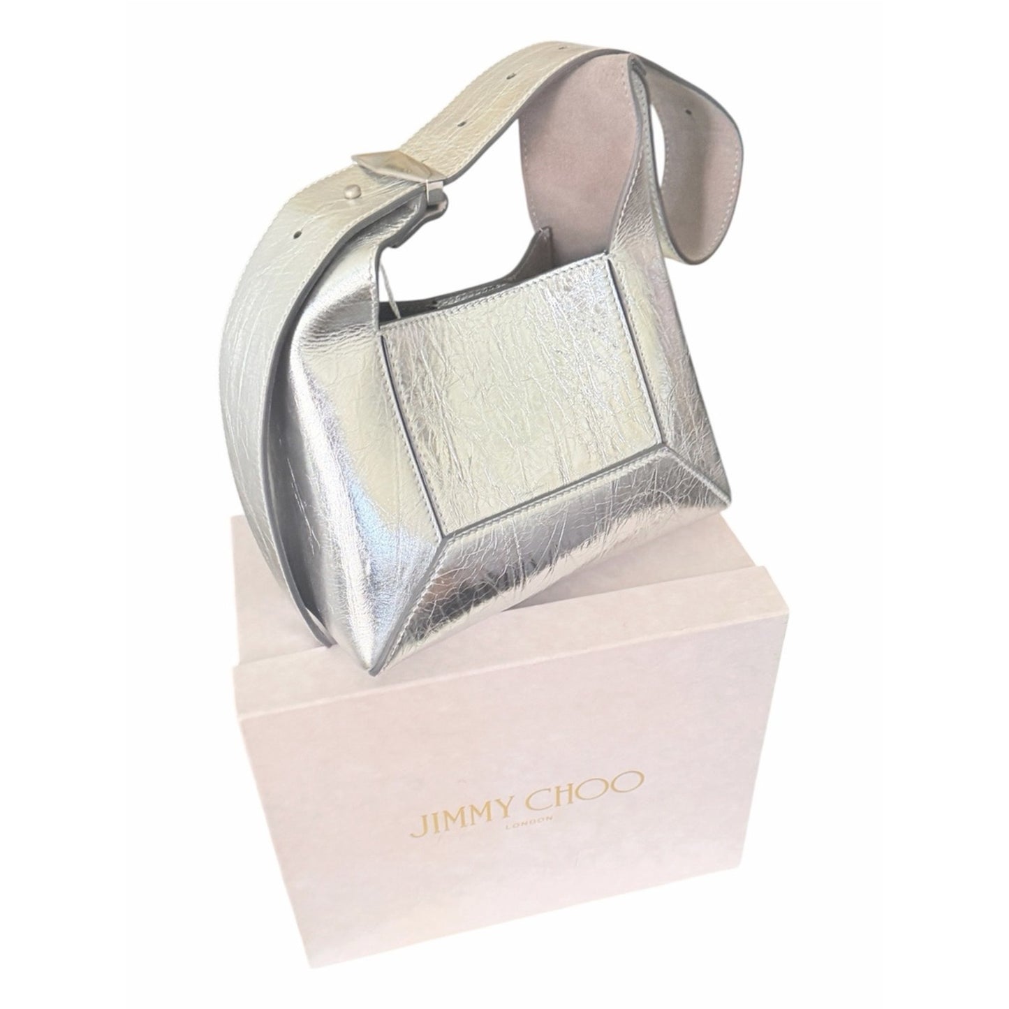 Jimmy Choo Diamond Hobo/S Silver Metallic Leather Shoulder Bag NWT