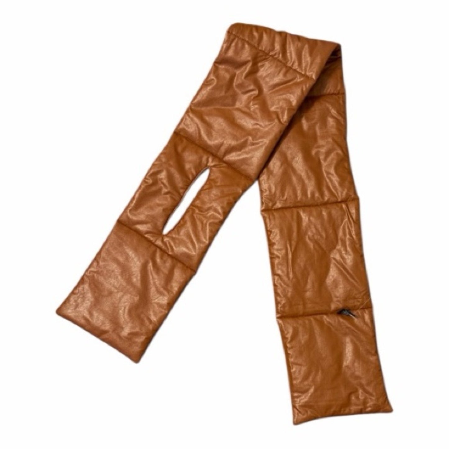 AQUA Faux Leather Quilted Puffer Scarf - Caramel Brown - NWT