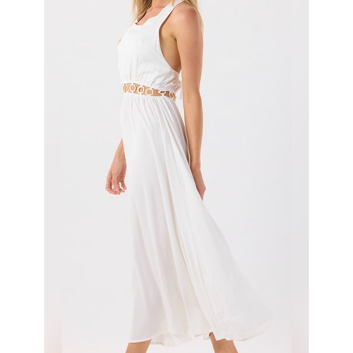Tiare Hawaii Tidal Wave White Shell Cutout Maxi Dress NWT Size Med