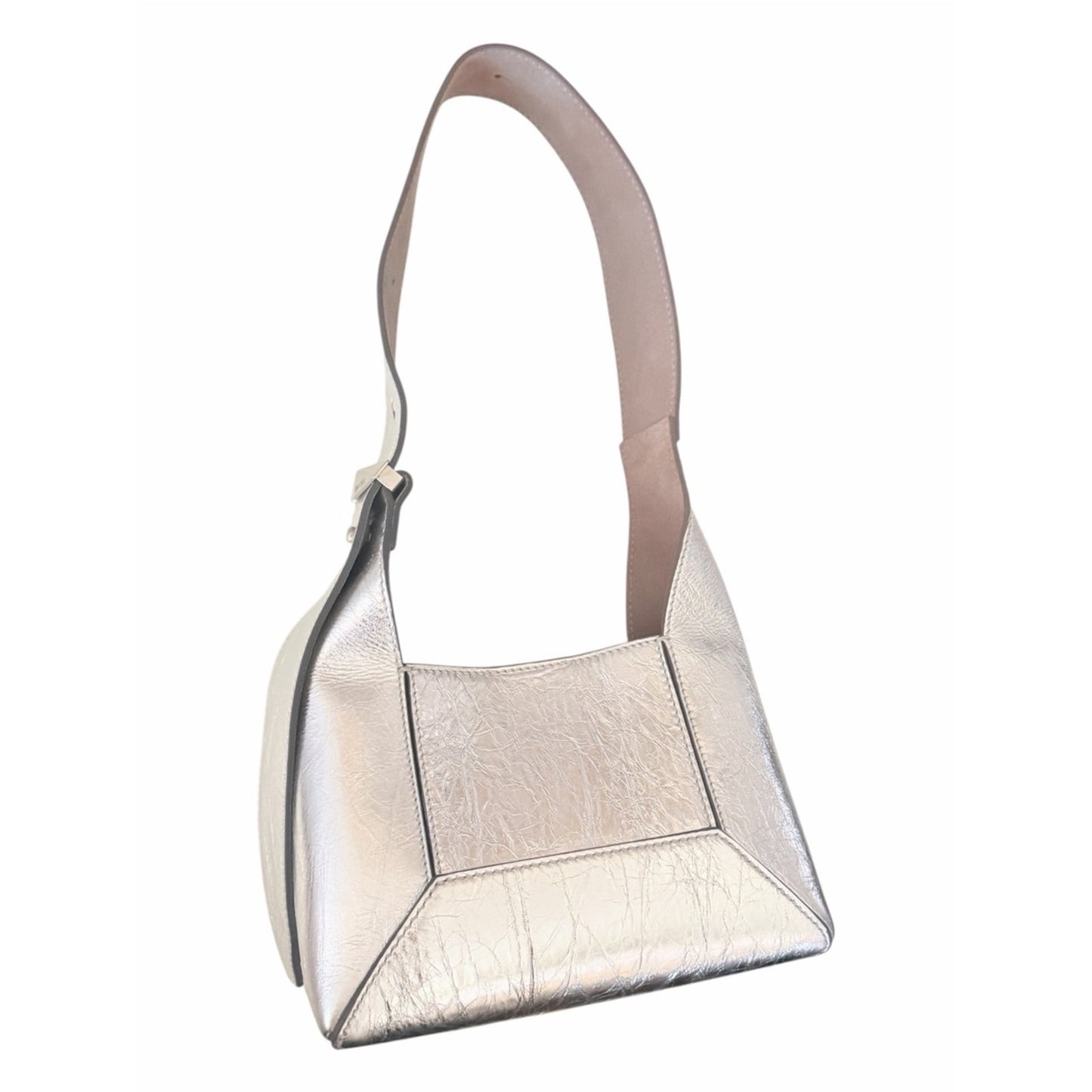Jimmy Choo Diamond Hobo/S Silver Metallic Leather Shoulder Bag NWT