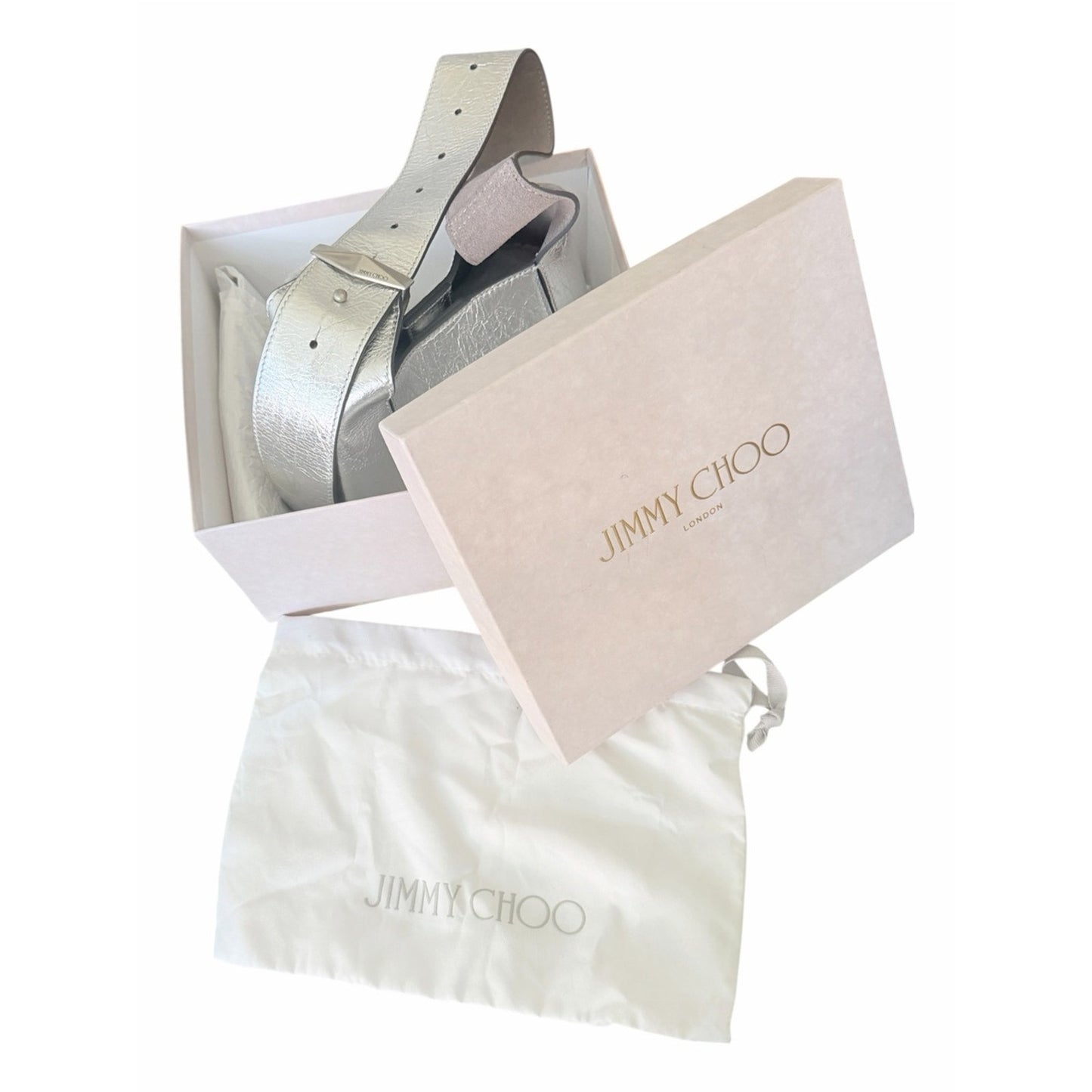 Jimmy Choo Diamond Hobo/S Silver Metallic Leather Shoulder Bag NWT