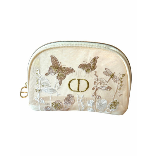 Authentic Dior butterfly embroidered cosmetic  mesh pouch w/Gold Logo NIB