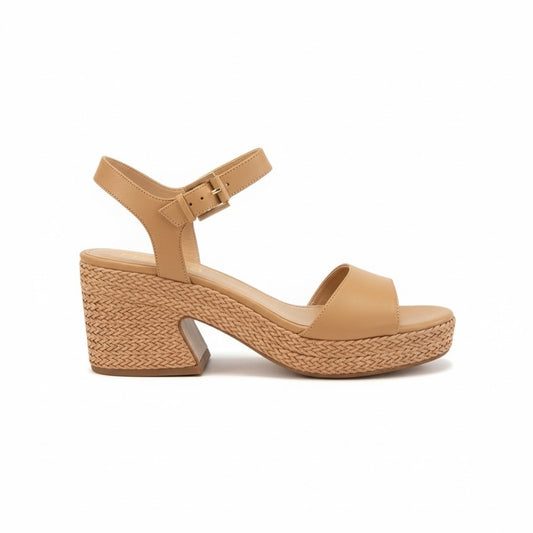 Vince Camuto Ranneli Platform Sandals 9.5 Sandstone Leather Woven Heel NIB