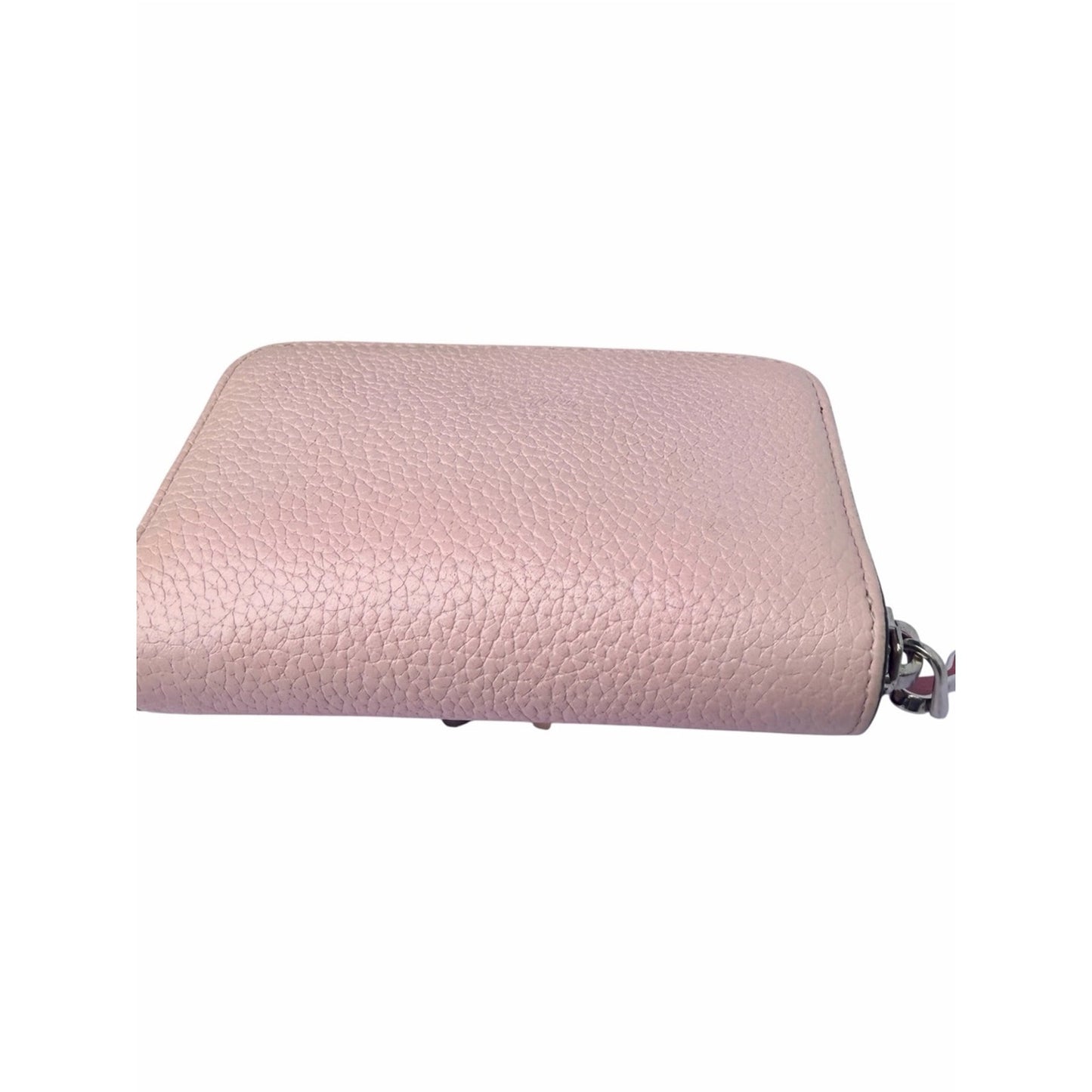 Christian Louboutin Blush Pink Studded Zip Around Coin Card Wallet W/Red Charm